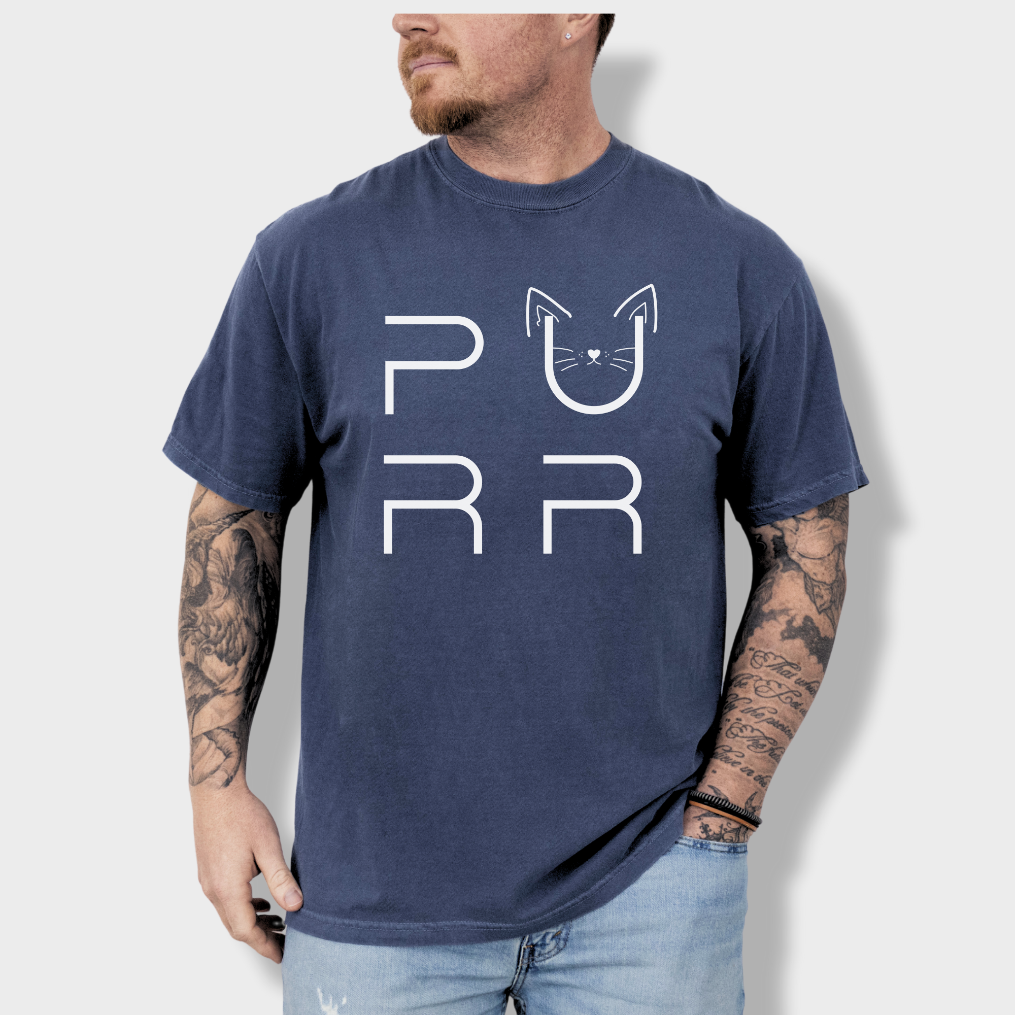 Minimalist Cat PURR T-Shirt in Denim