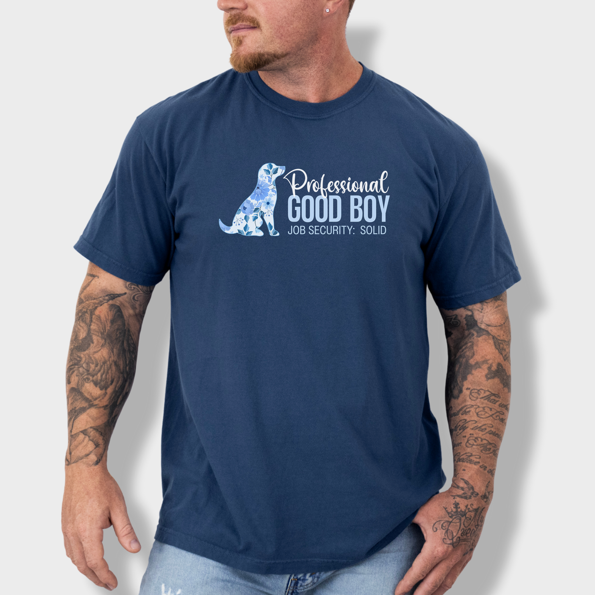 Floral Professional Good Boy Solid Job Security Dog Graphic Comfort Colors T-Shirt in Midnight-T-Shirt-Midnight-Fetch N Found