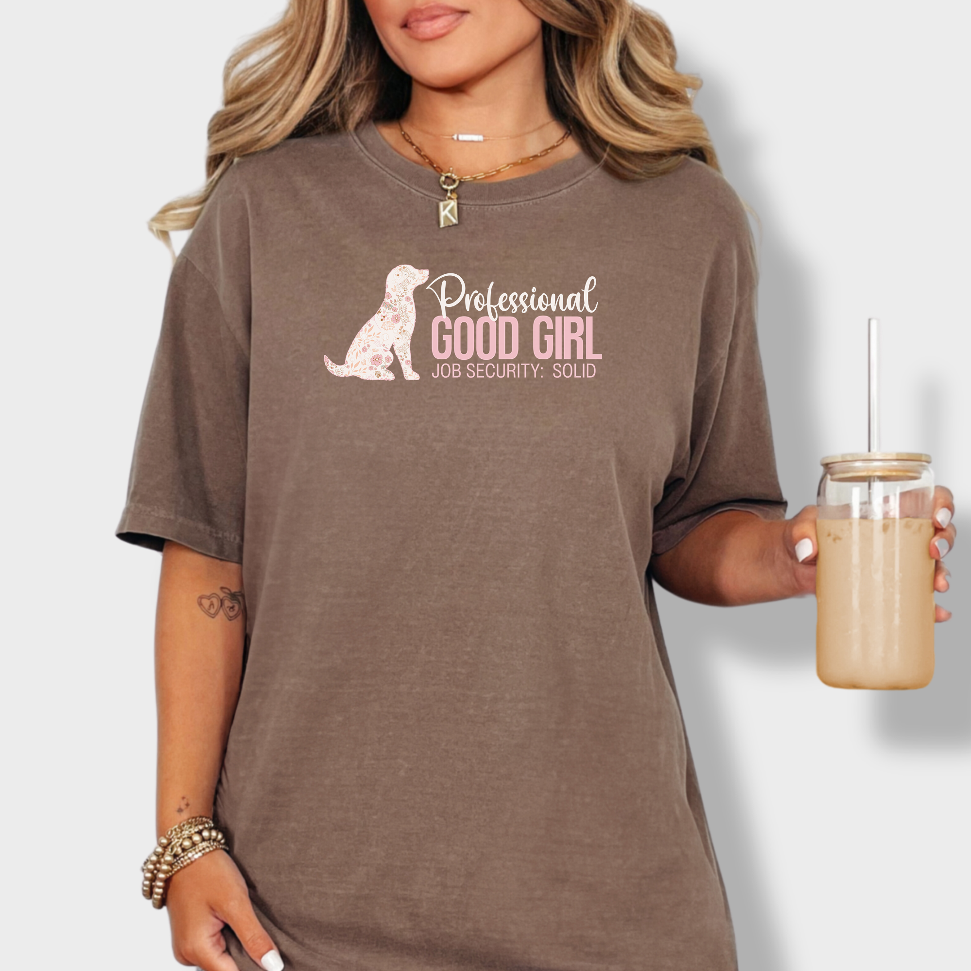 Floral Professional Good Girl Solid Job Security Dog Graphic Comfort Colors T-Shirt in Espresso-T-Shirt-Espresso-Fetch N Found