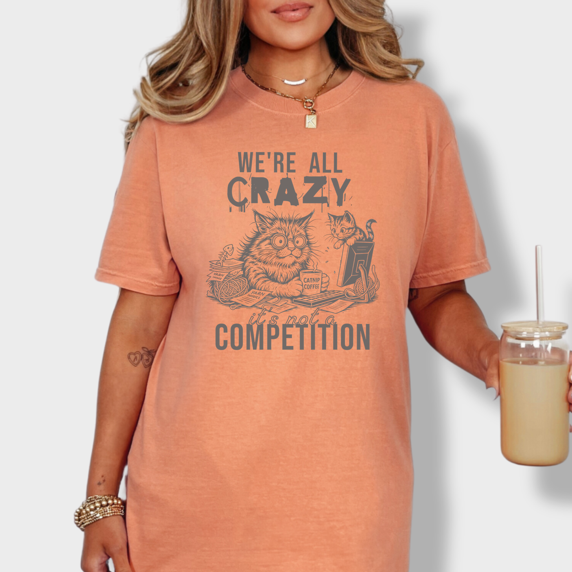 Line Art Were All Crazy Its Not a Competition Cat Graphic Comfort Colors T-Shirt in Terracotta-T-Shirt-Terracotta-Fetch N Found