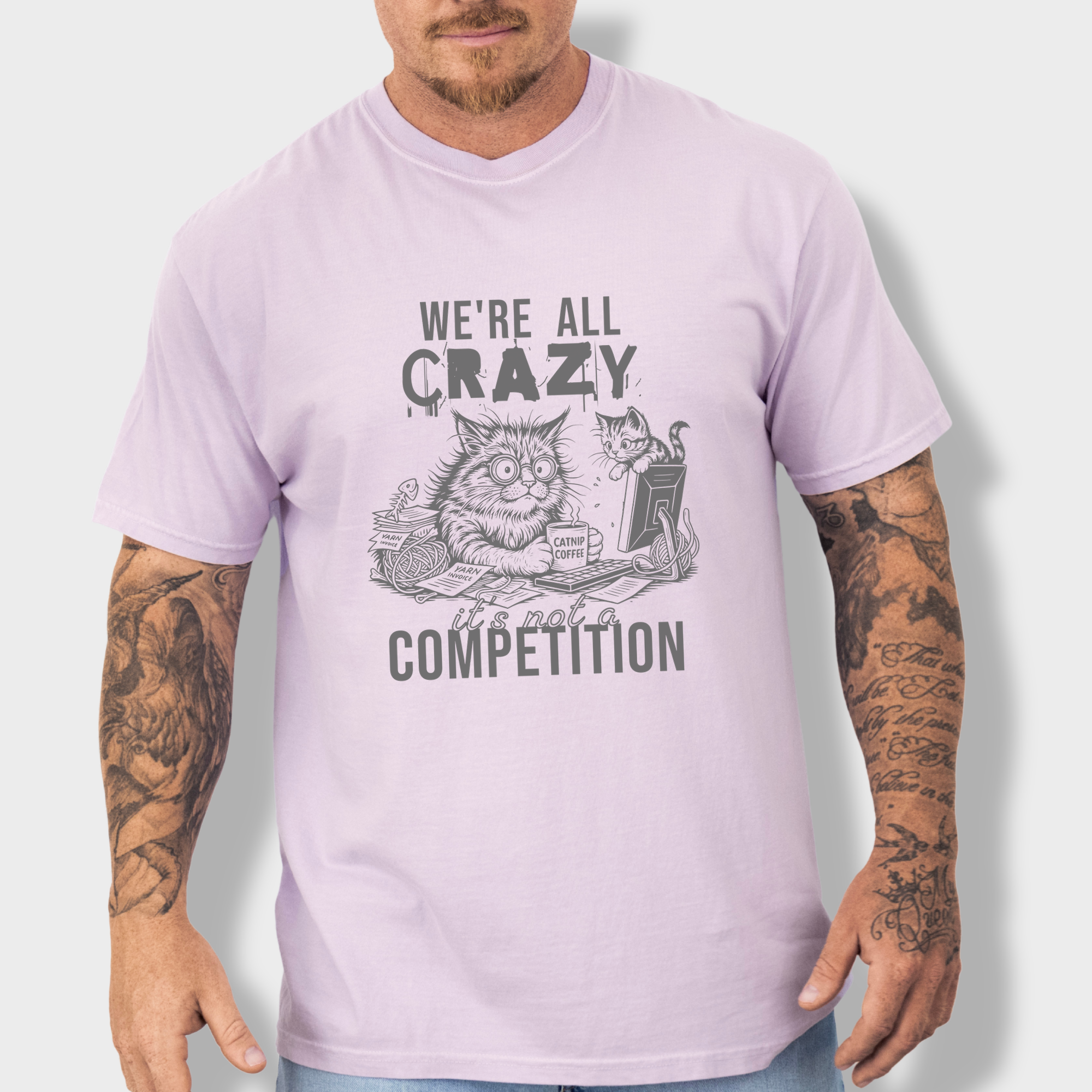 Line Art Were All Crazy Its Not a Competition Cat Graphic Comfort Colors T-Shirt in Orchid-T-Shirt-Orchid-Fetch N Found