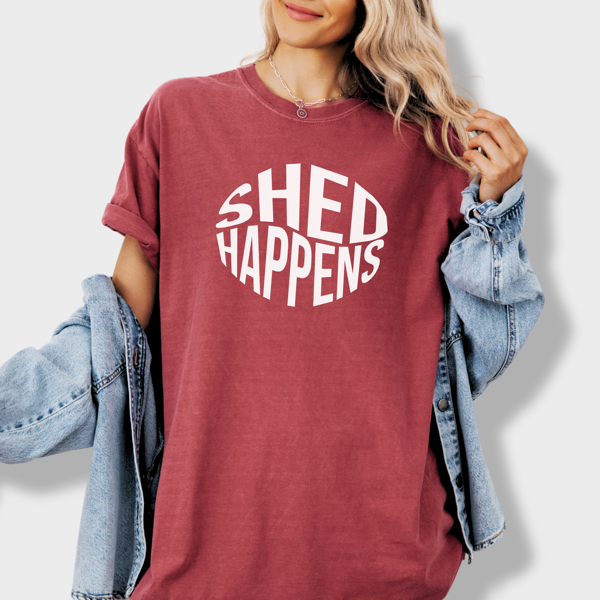 Retro SHED Happens Funny Pet Minimalist T-Shirt in Crimson