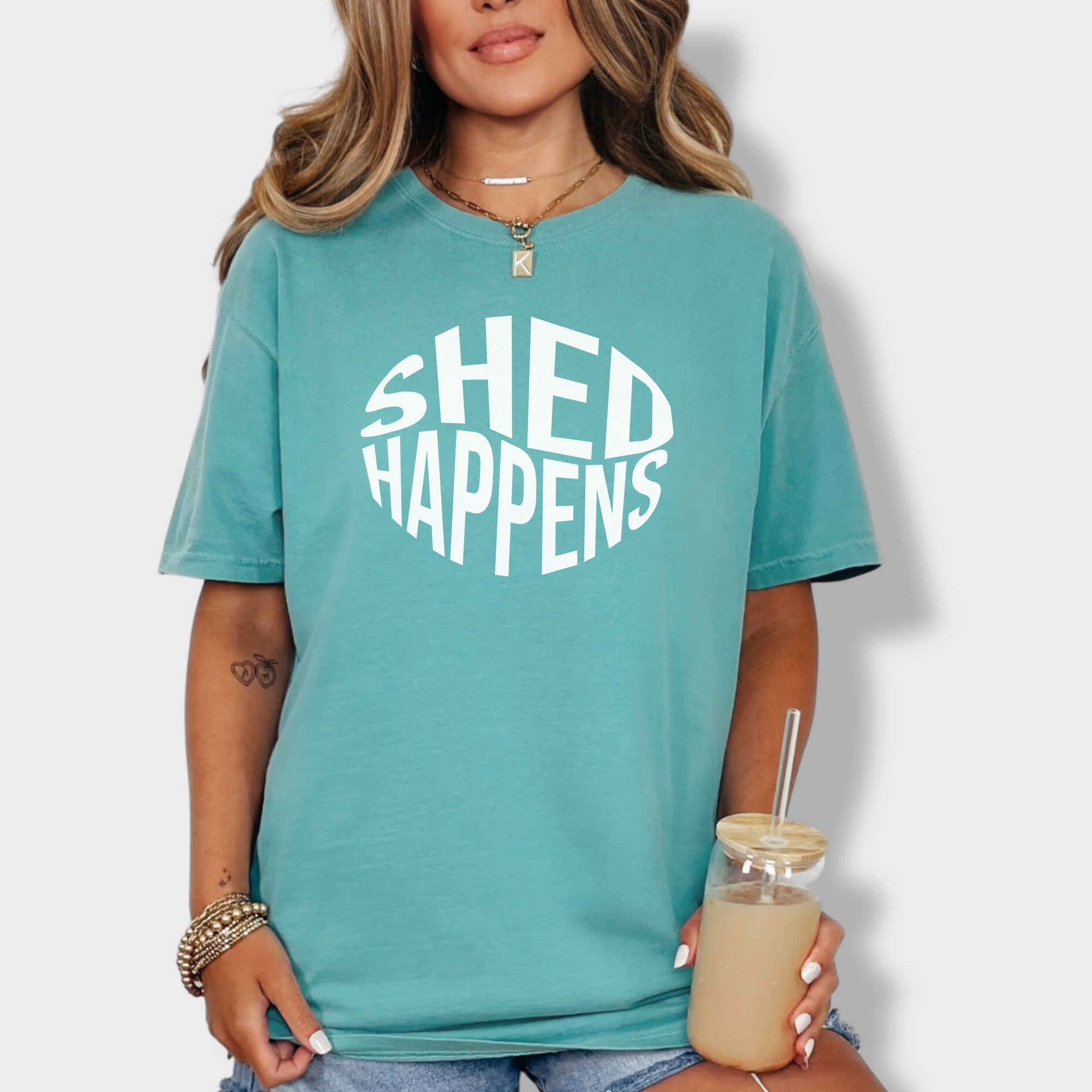 Retro SHED Happens Sarcastic Pet Minimalist T-Shirt in Seafoam