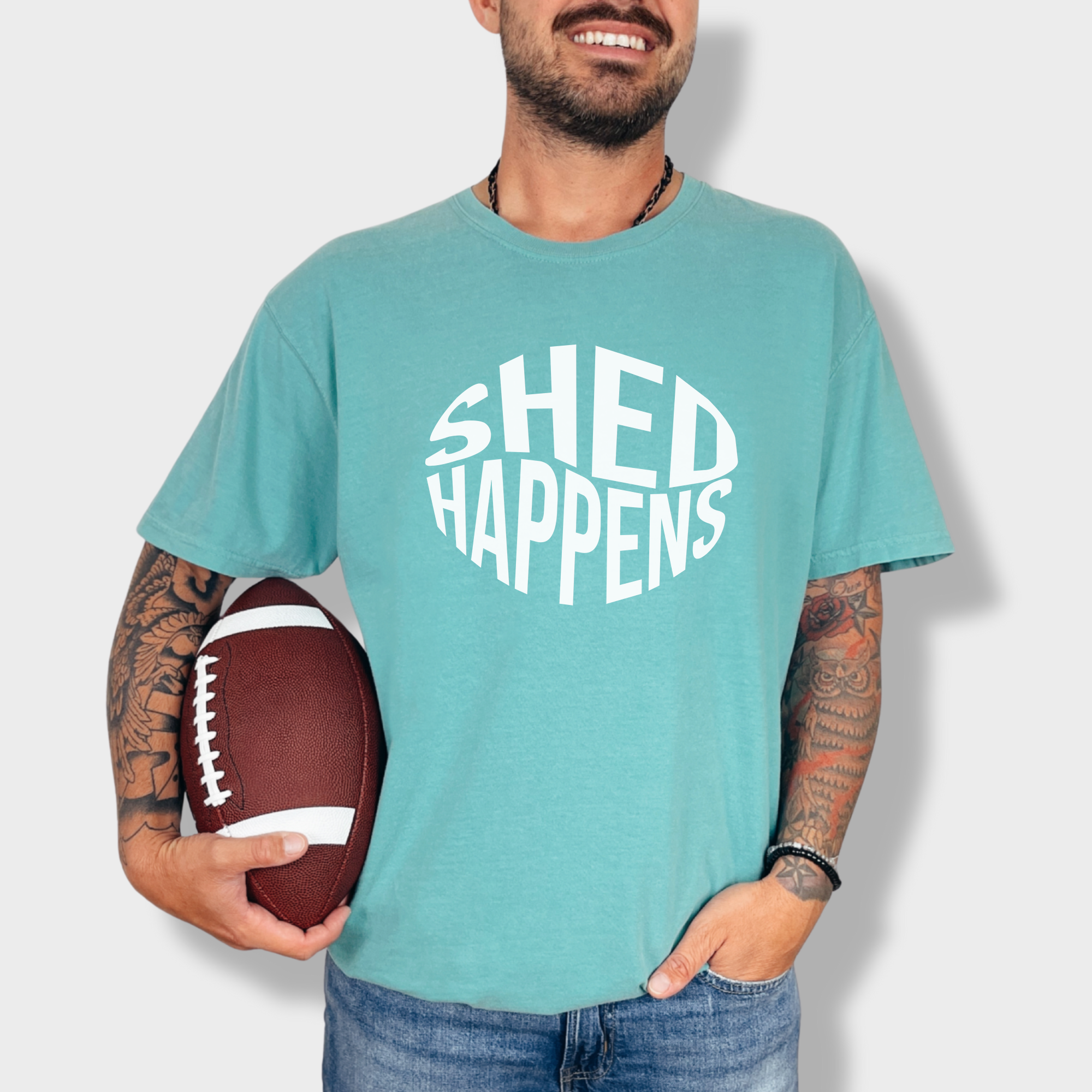 Retro SHED Happens Sarcastic Pet Minimalist T-Shirt in Seafoam