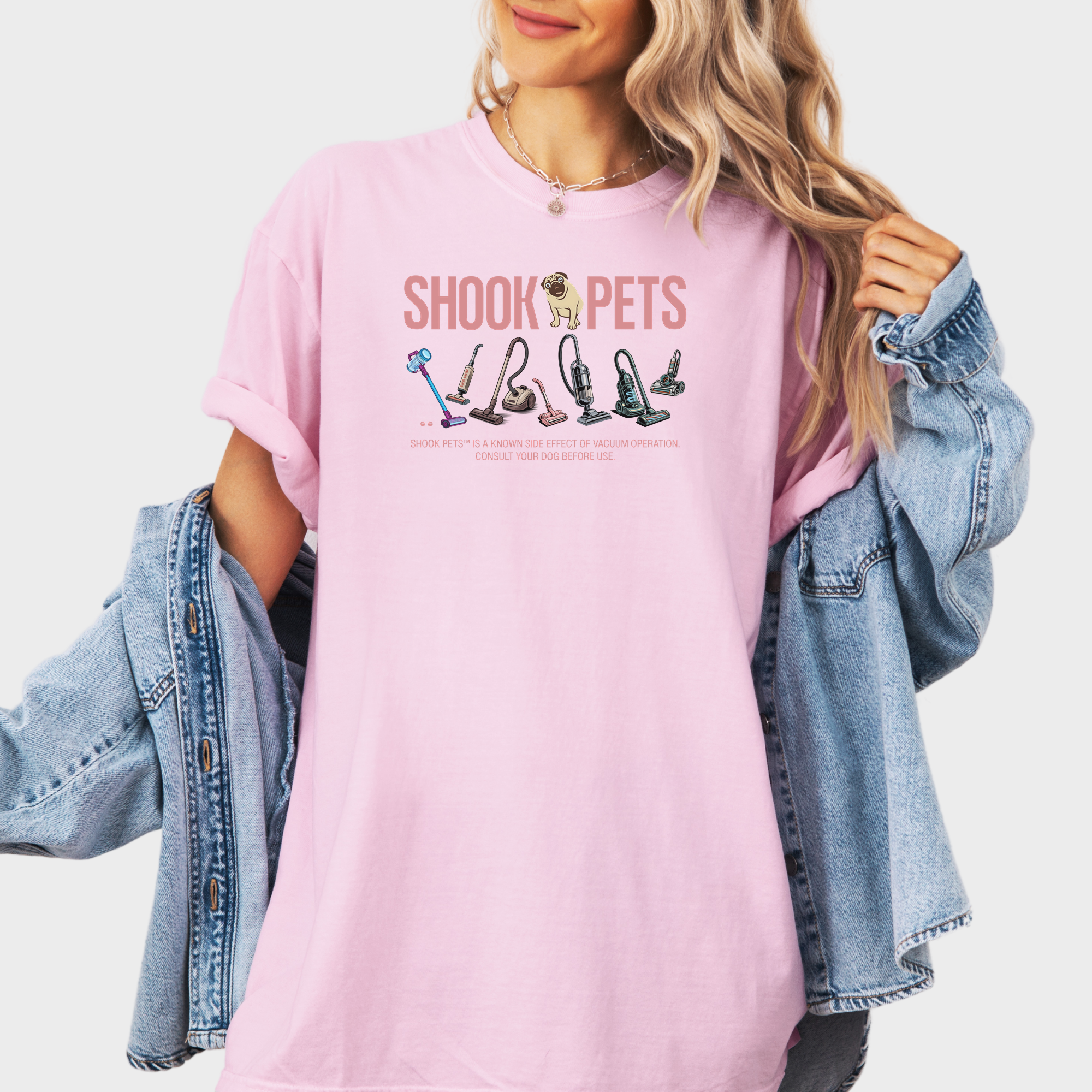 Retro Shook Pets Vacuum Wars Dog Graphic Comfort Colors T-Shirt in Blossom-T-Shirt-Blossom-Fetch N Found