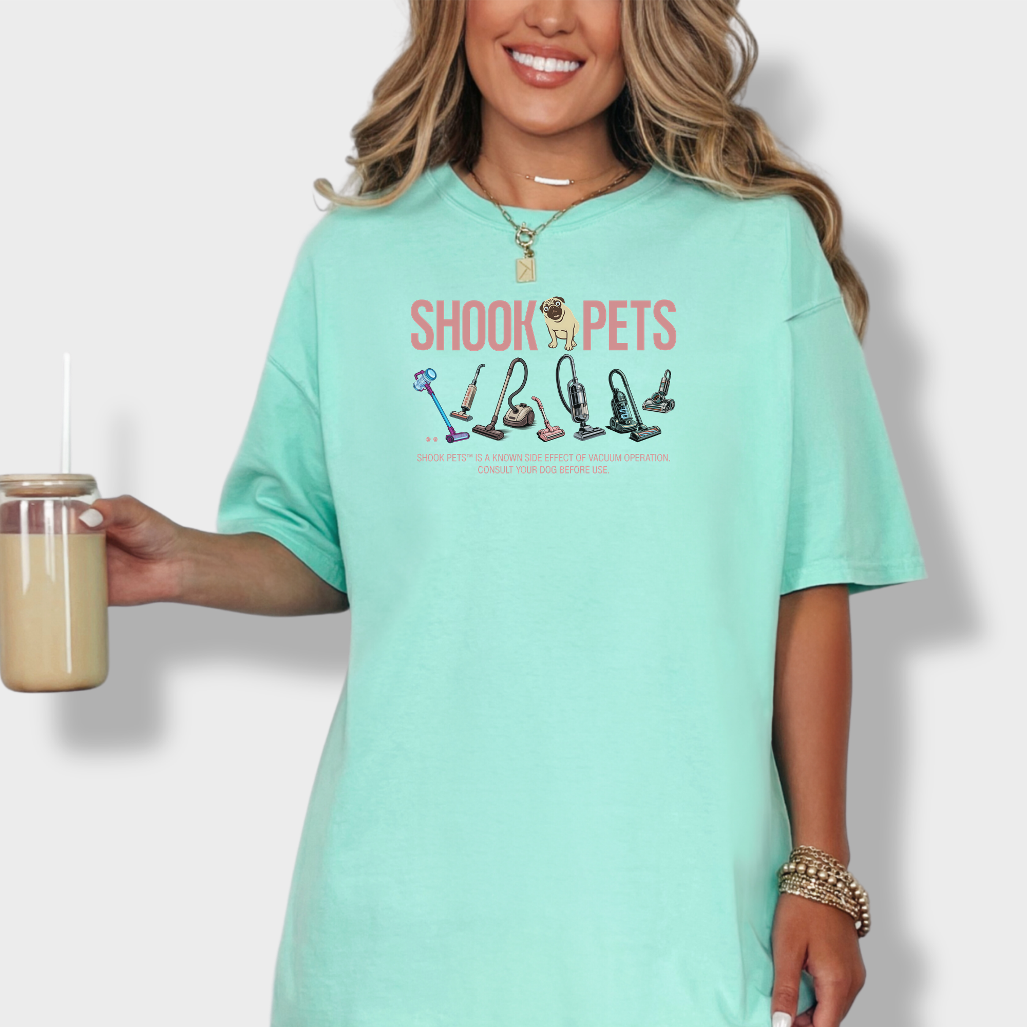 Retro Shook Pets Vacuum Wars Dog Graphic Comfort Colors T-Shirt in Island Reef-T-Shirt-Island Reef-Fetch N Found