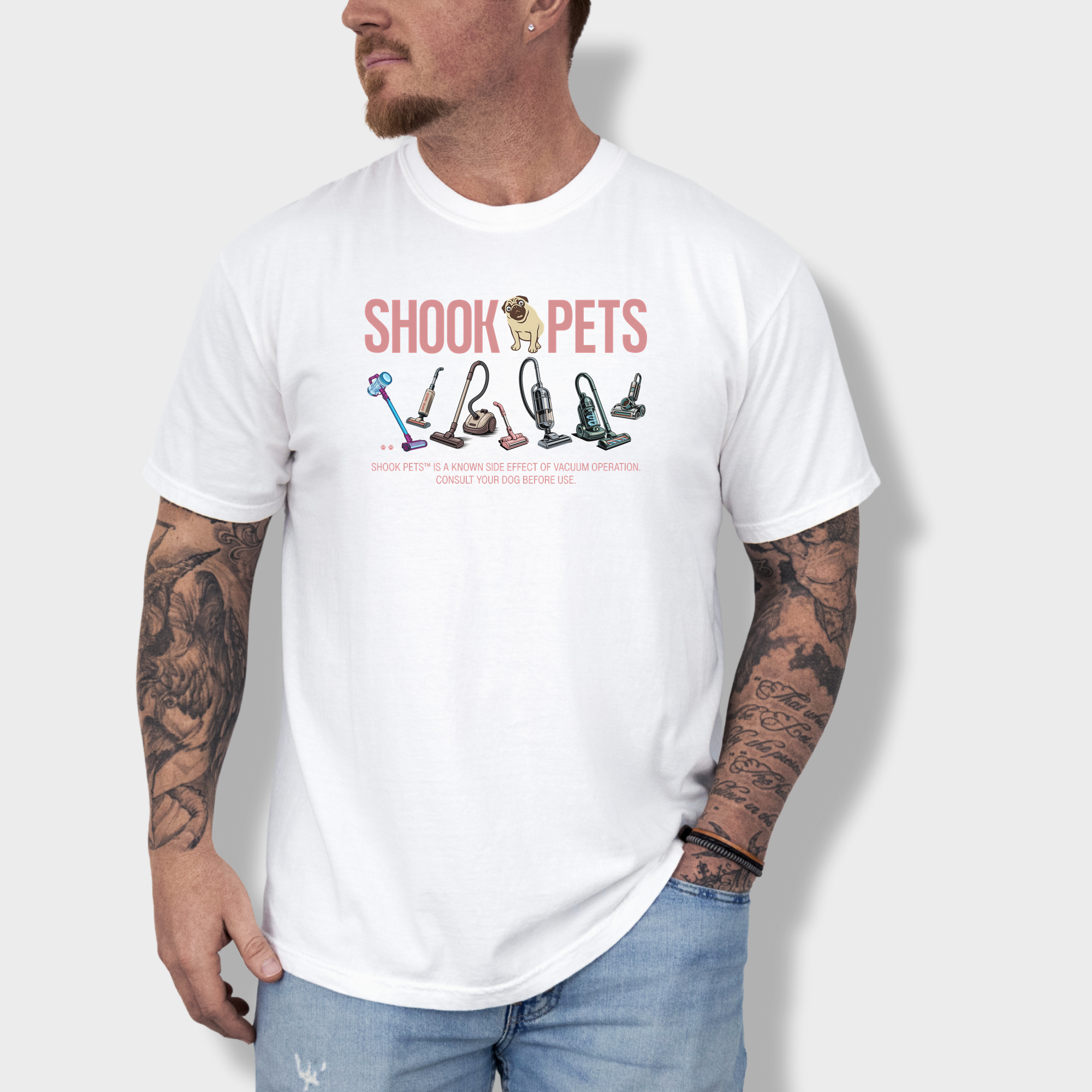 Retro Shook Pets Vacuum Wars Dog Graphic Comfort Colors T-Shirt in White-T-Shirt-White-Fetch N Found