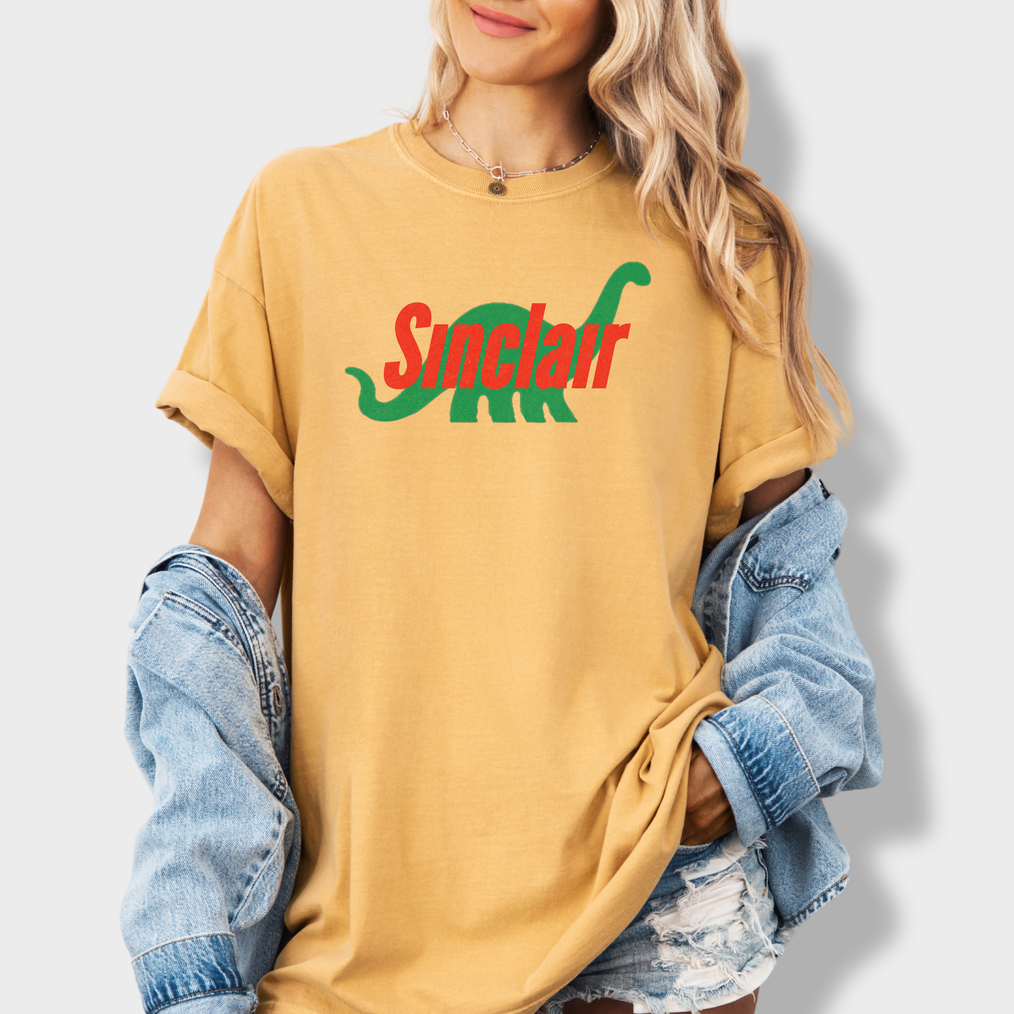 Retro Sinclair Animal Graphic Comfort Colors T-Shirt in Mustard-Fetch N Found