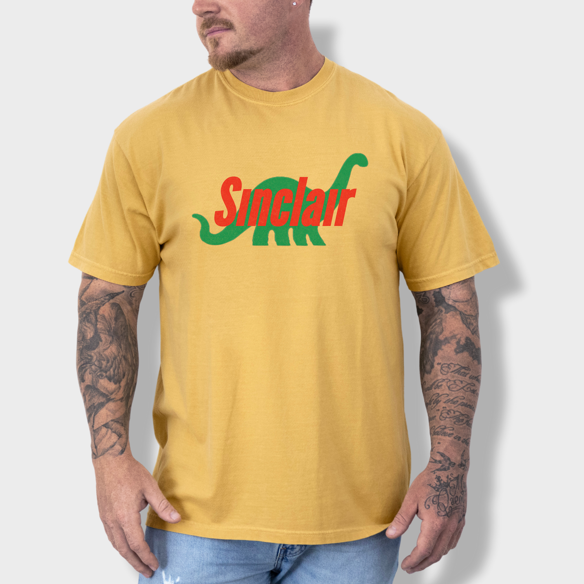 Retro Sinclair Animal Graphic Comfort Colors T-Shirt in Mustard-Fetch N Found