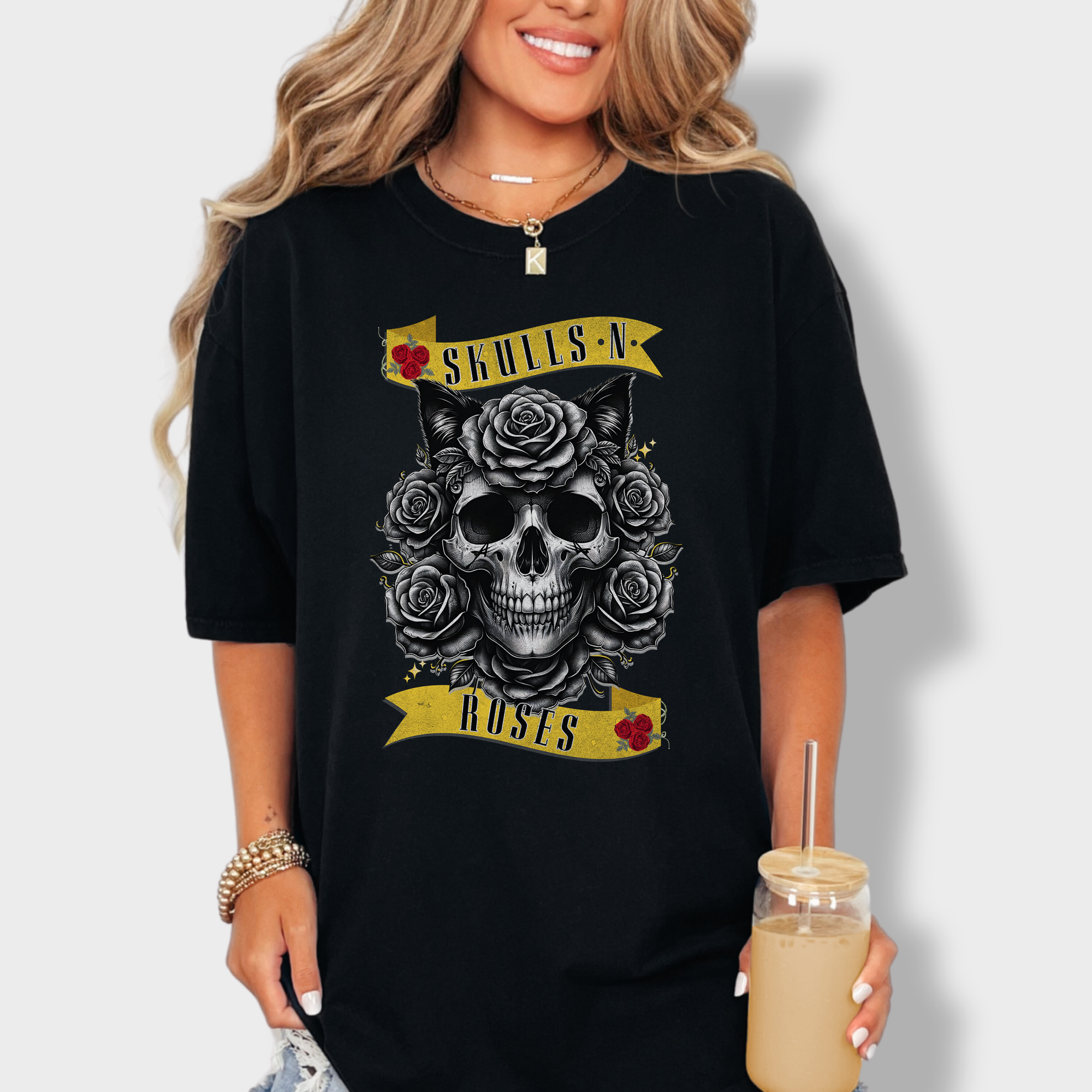 Floral Pet Skulls N Roses Solo Band Pet Skeleton Comfort Colors T-Shirt in Black
