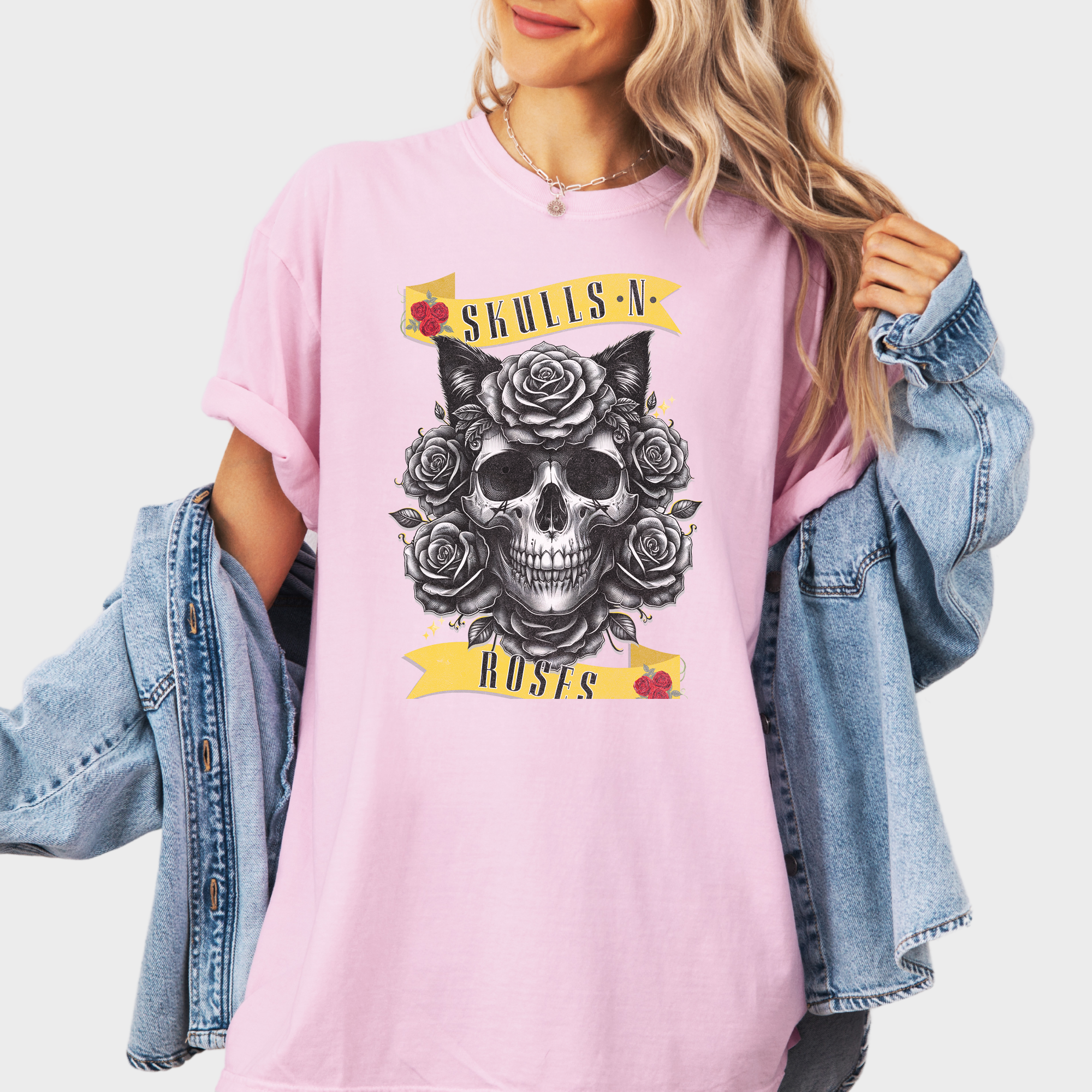 Floral Pet Skulls N Roses Solo Band Pet Skeleton Comfort Colors T-Shirt in Blossom