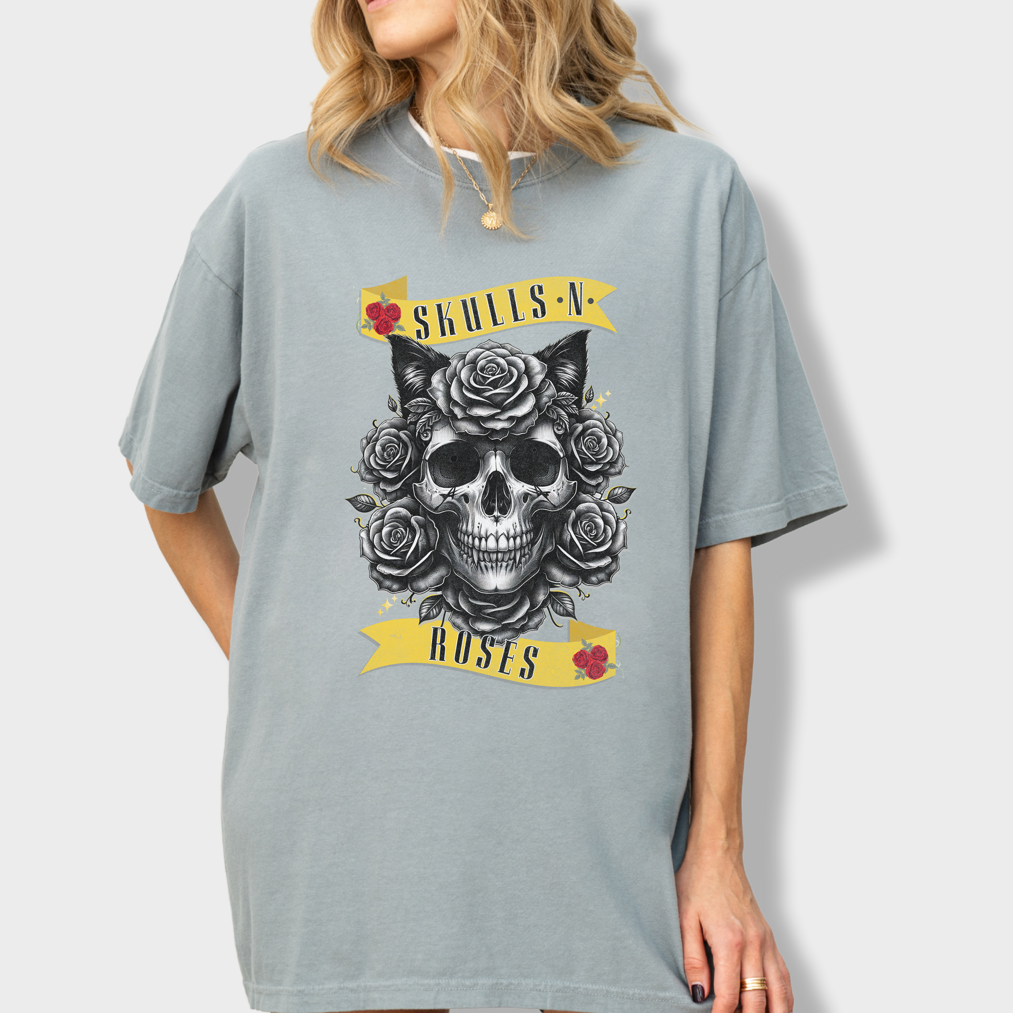 Floral Pet Skulls N Roses Solo Band Pet Skeleton Comfort Colors T-Shirt in Granite
