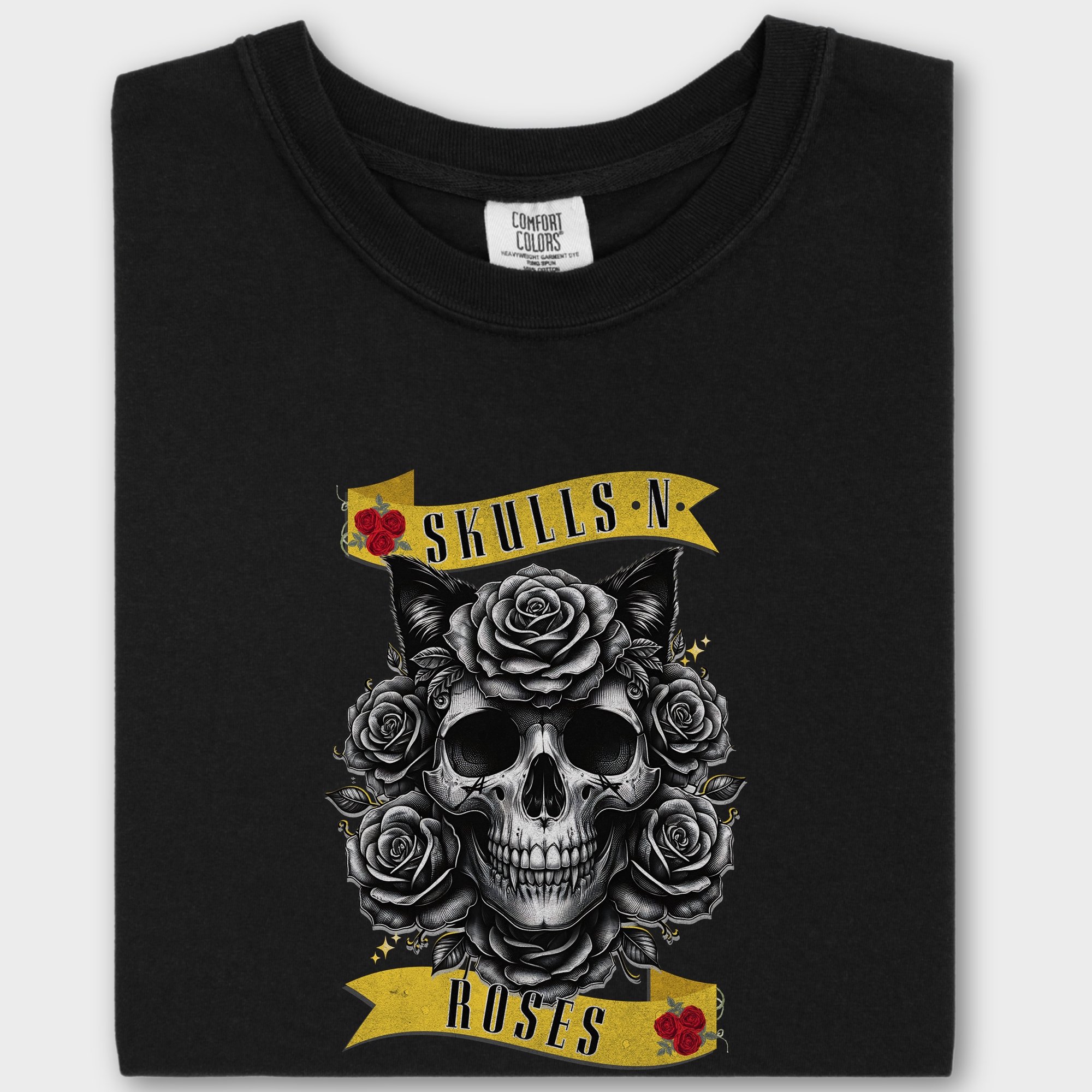 Floral Pet Skulls N Roses Solo Band Pet Skeleton Comfort Colors T-Shirt in Black