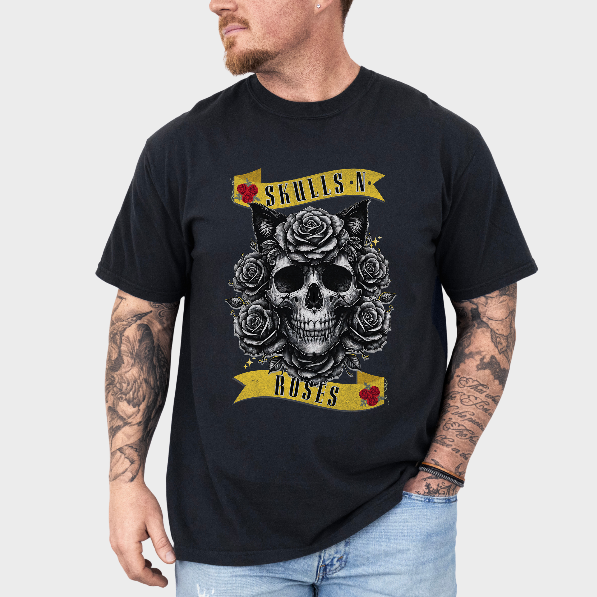 Floral Pet Skulls N Roses Solo Band Pet Skeleton Comfort Colors T-Shirt in Black