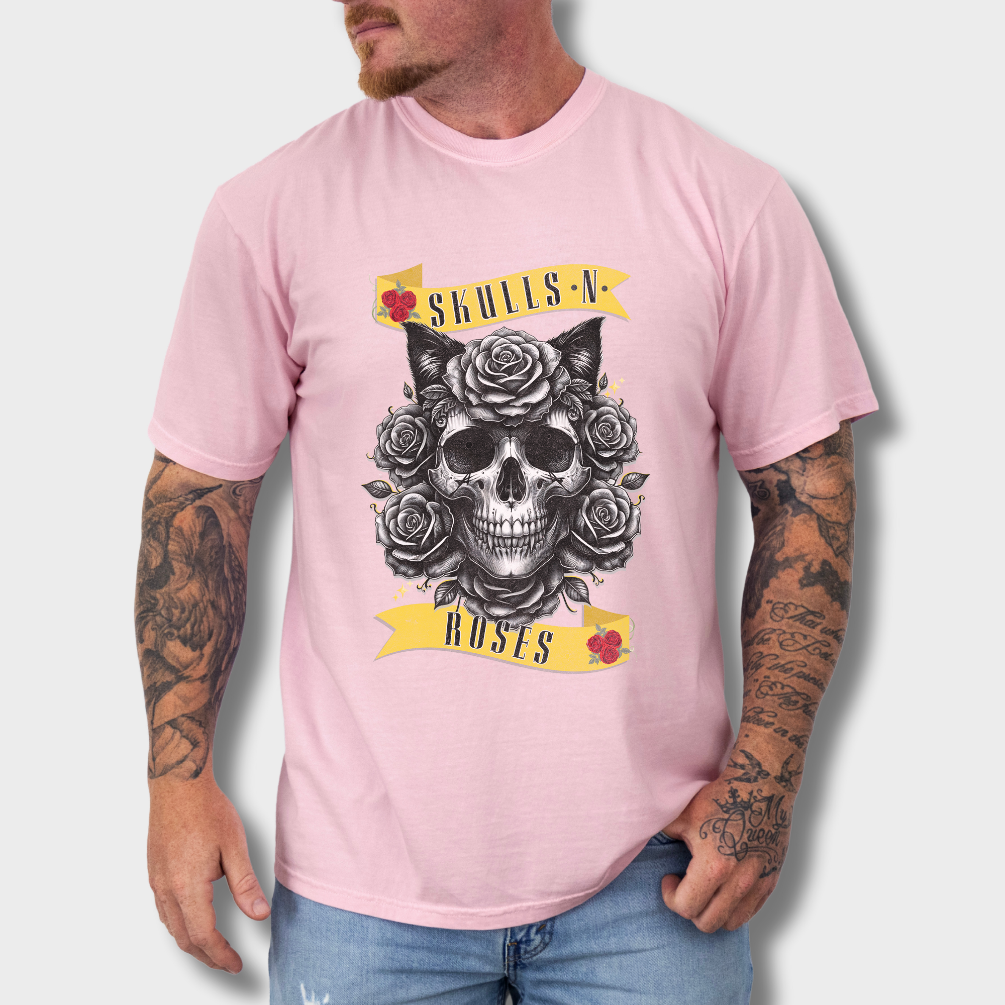 Floral Pet Skulls N Roses Solo Band Pet Skeleton Comfort Colors T-Shirt in Blossom