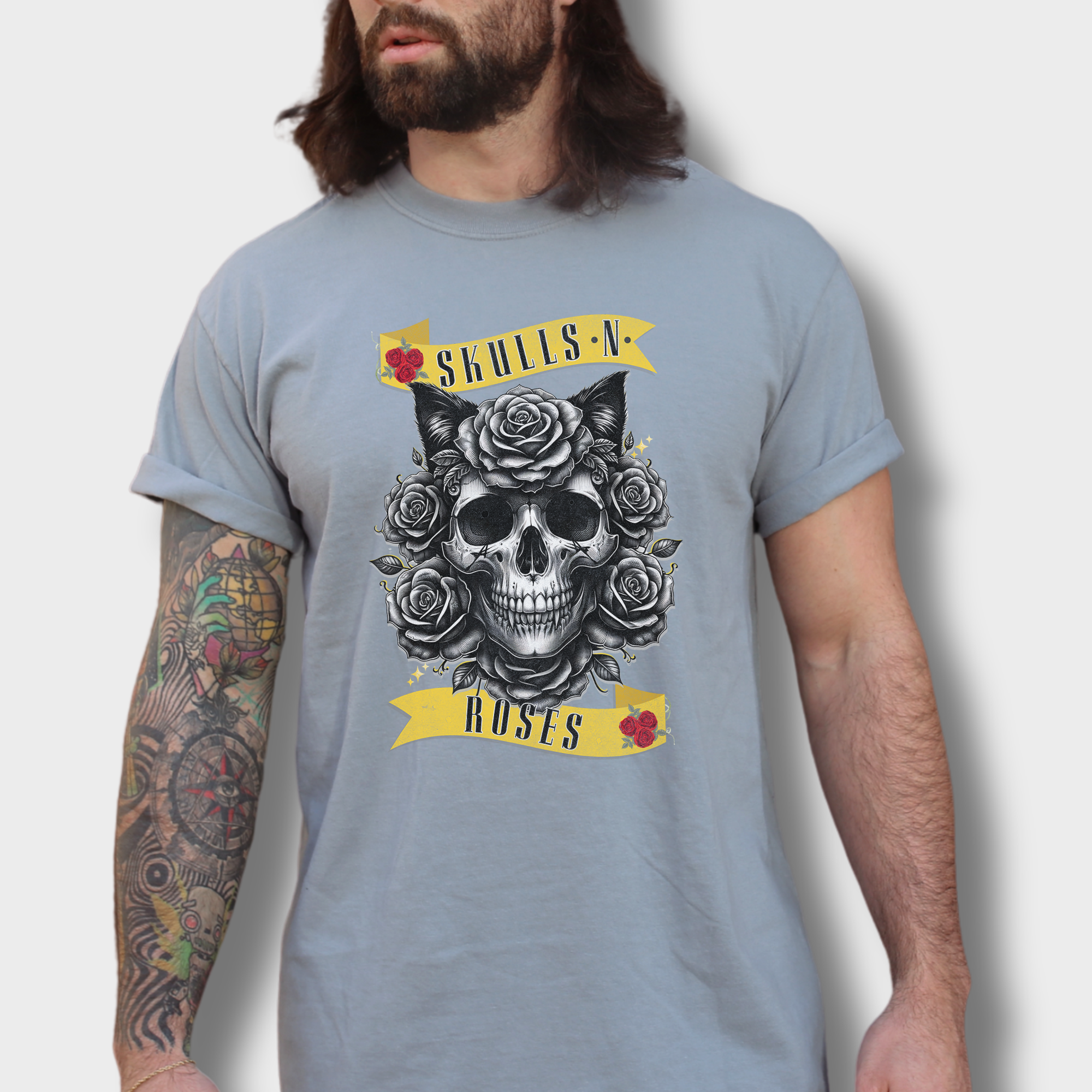 Floral Pet Skulls N Roses Solo Band Pet Skeleton Comfort Colors T-Shirt in Granite
