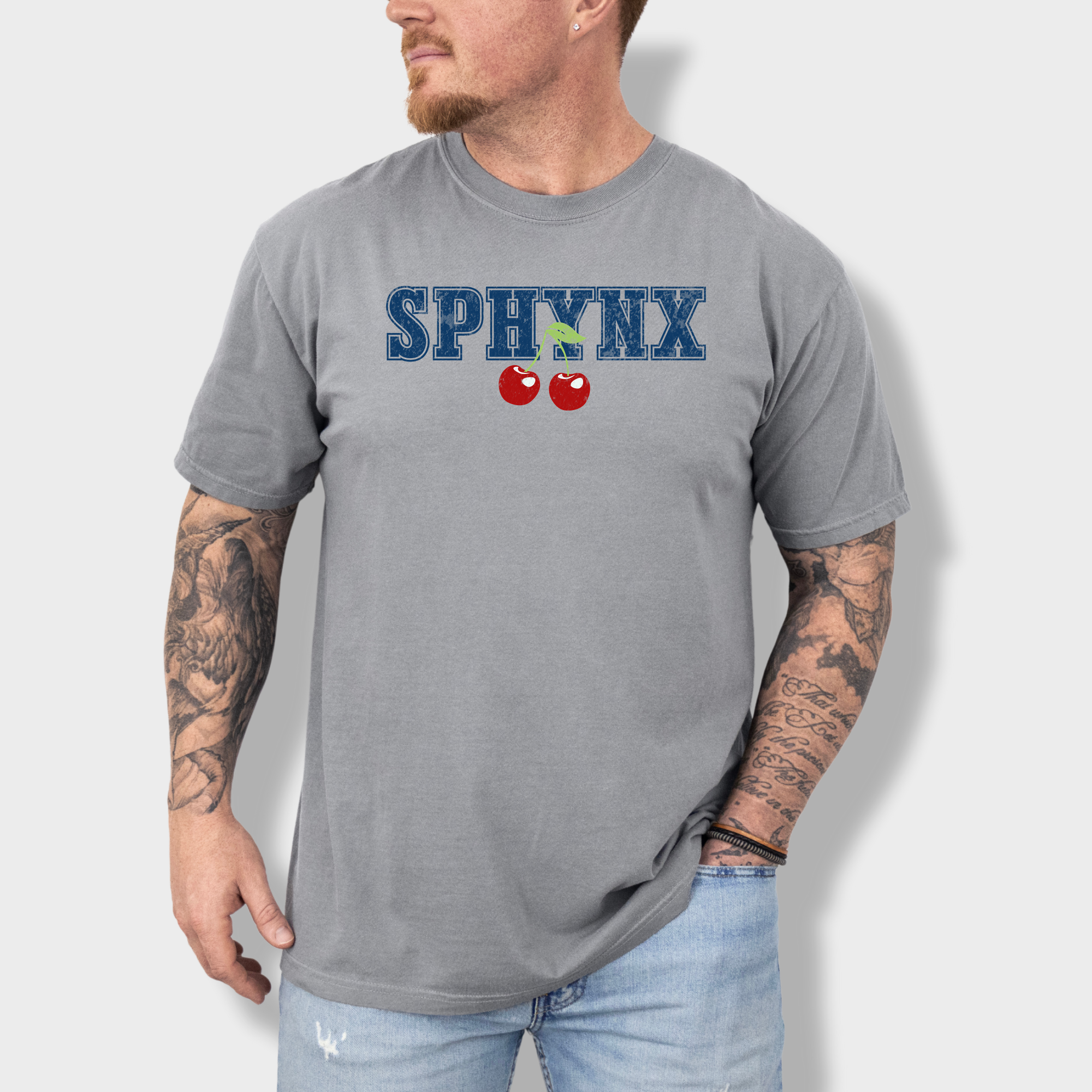 Western Sphynx Cherry Cat Cherry Comfort Colors T-Shirt in Grey-Fetch N Found