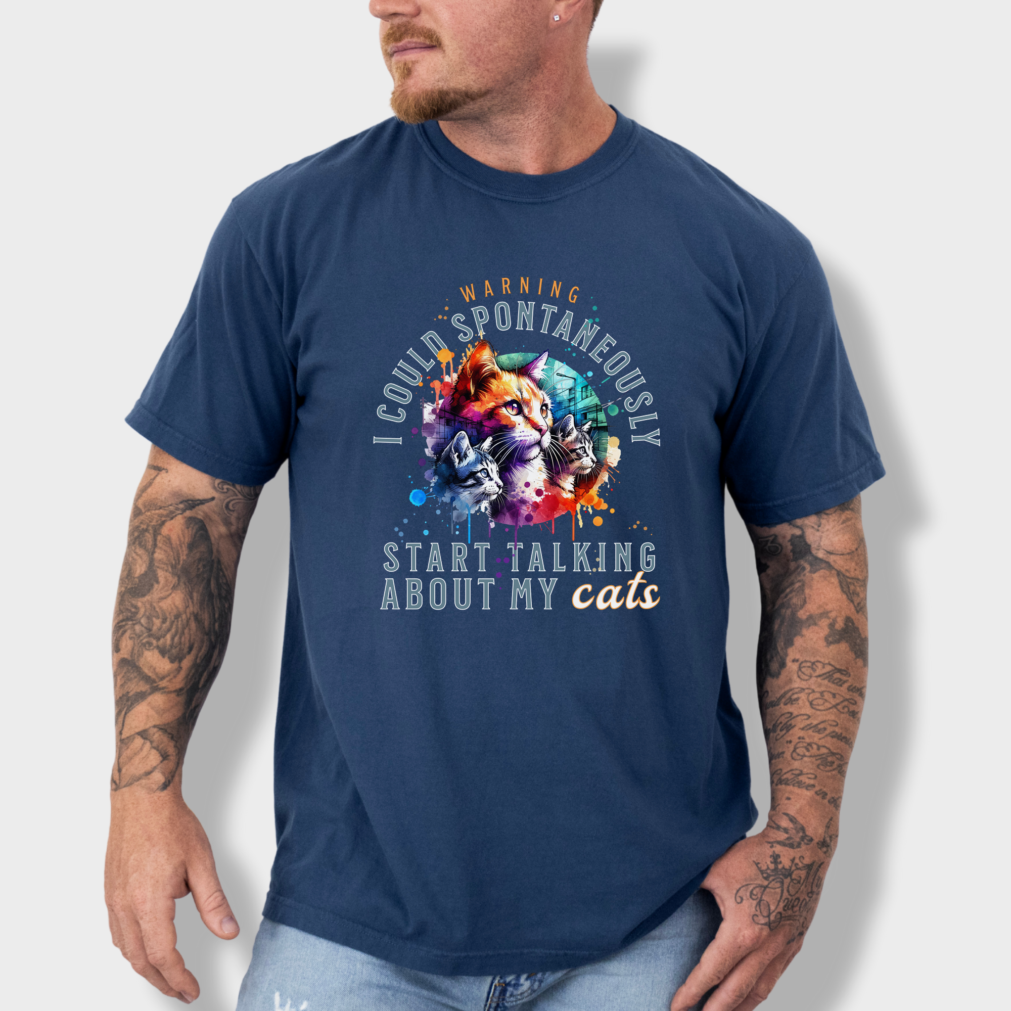Retro Funny Cat Graphic T-Shirt Spontaneously Talking About My Cat in Midnight-Fetch N Found