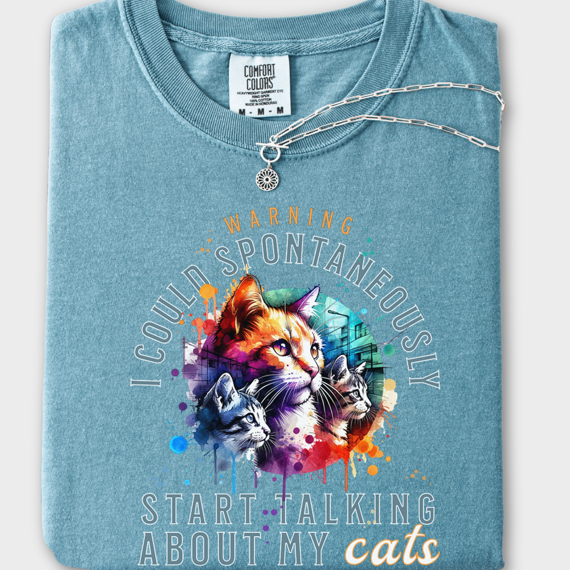 Retro Funny Cat Graphic T-Shirt Spontaneously Talking About My Cat in Ice Blue-Fetch N Found