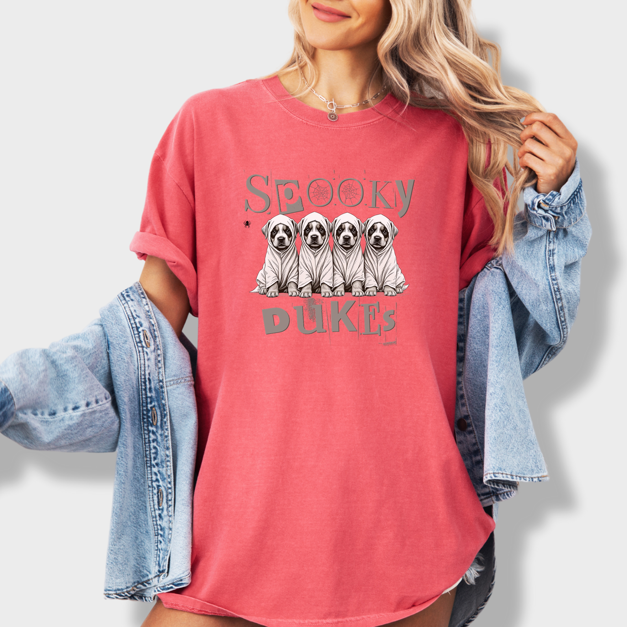 Vintage Spooky Dukes Trick-or-Treaters Dog Graphic Comfort Colors T-Shirt in Watermelon-T-Shirt-Watermelon-Fetch N Found