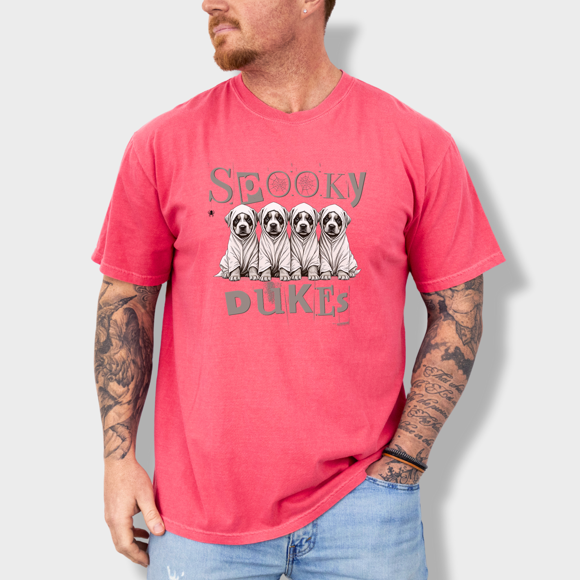 Vintage Spooky Dukes Trick-or-Treaters Dog Graphic Comfort Colors T-Shirt in Watermelon-T-Shirt-Watermelon-Fetch N Found