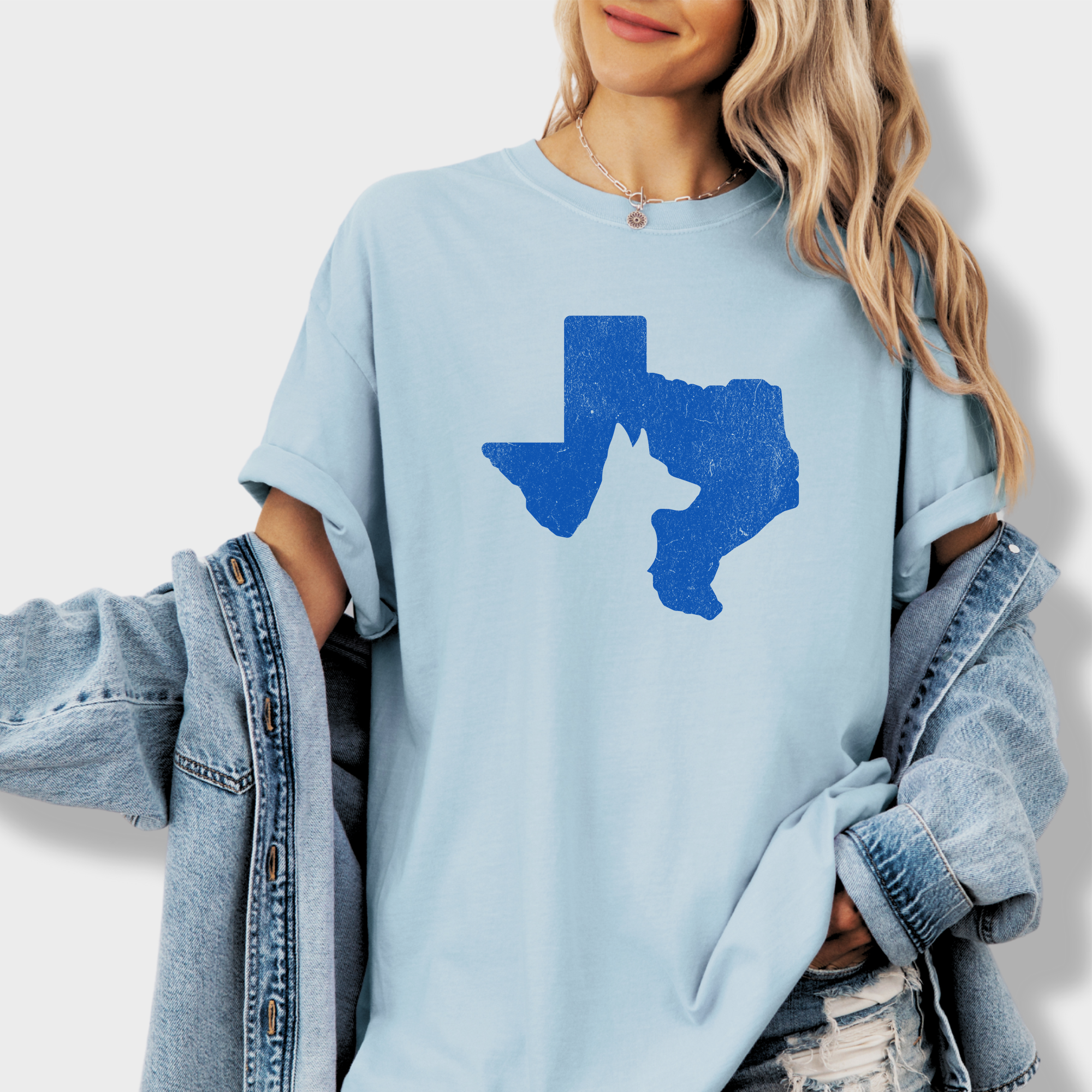 Minimalist Texas State Dog Lover Dog Graphic Comfort Colors T-Shirt in Chambray-T-Shirt-Chambray-Fetch N Found