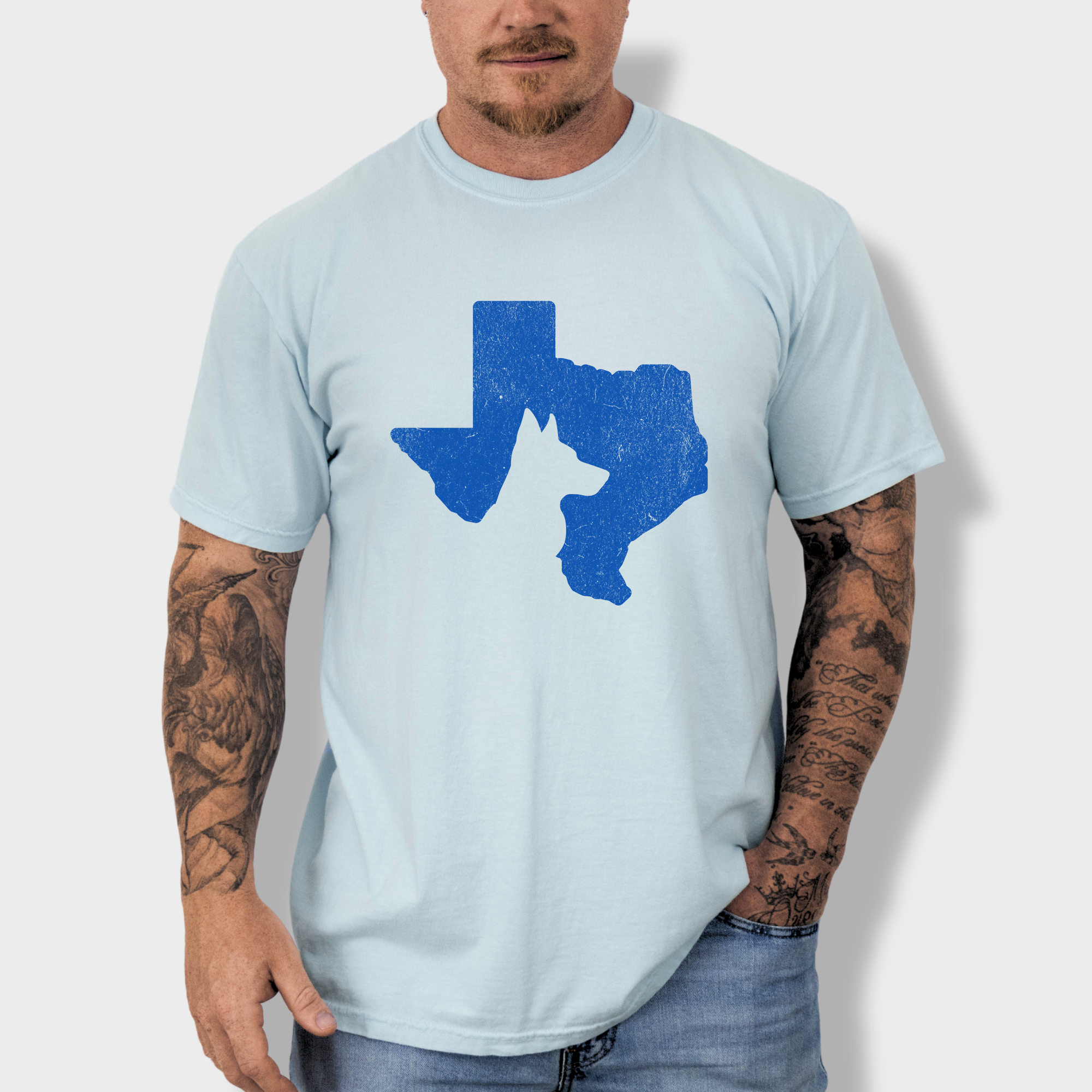 Minimalist Texas State Dog Lover Dog Graphic Comfort Colors T-Shirt in Chambray-T-Shirt-Chambray-Fetch N Found