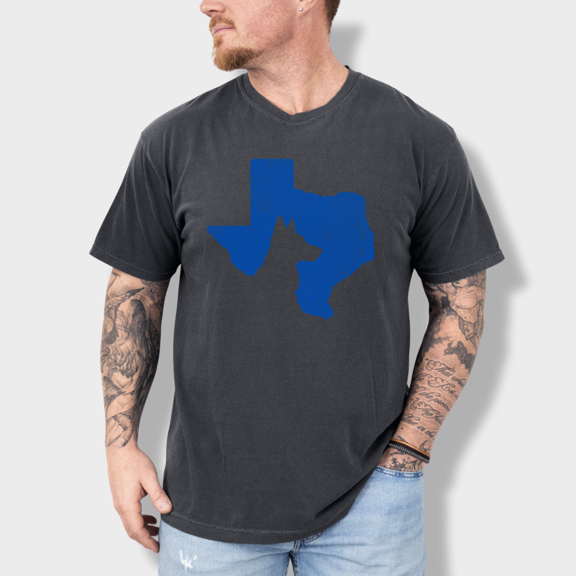 Minimalist Texas State Dog Lover Dog Graphic Comfort Colors T-Shirt in Pepper-T-Shirt-Pepper-Fetch N Found