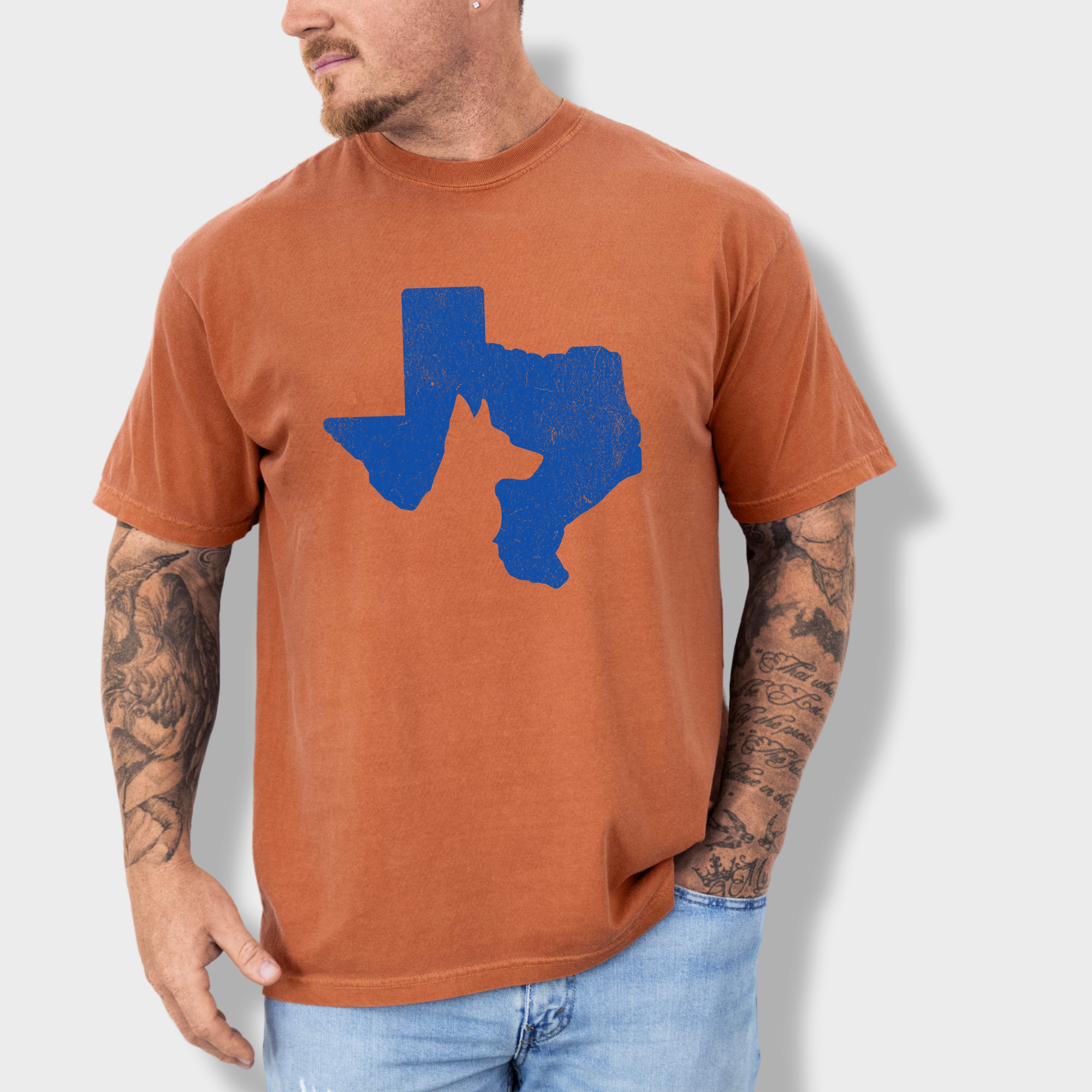 Minimalist Texas State Dog Lover Dog Graphic Comfort Colors T-Shirt in Yam-T-Shirt-Yam-Fetch N Found