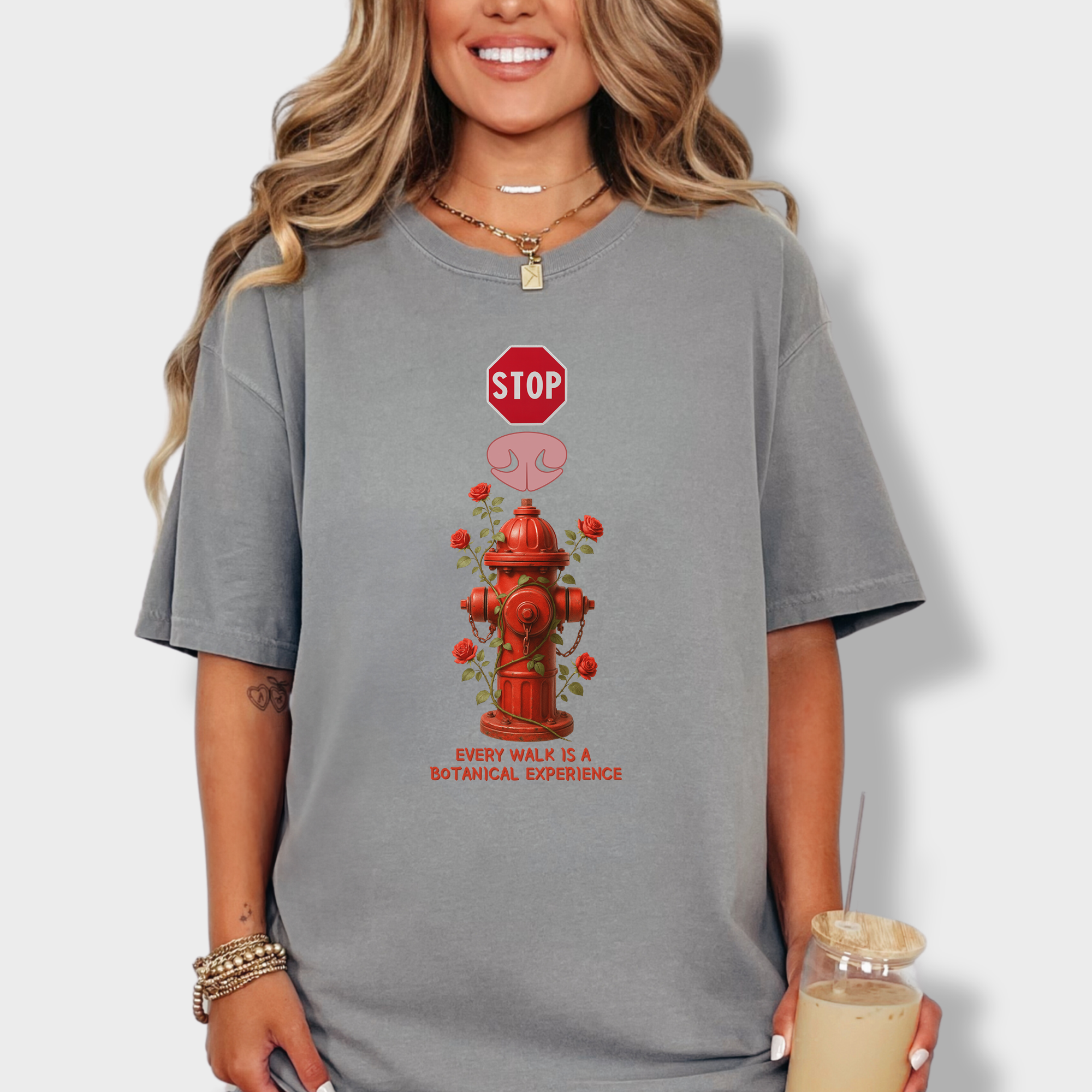 Floral Every Walk Is a Botanical Experience Dog Graphic Comfort Colors T-Shirt in Gray-T-Shirt-Fetch N Found