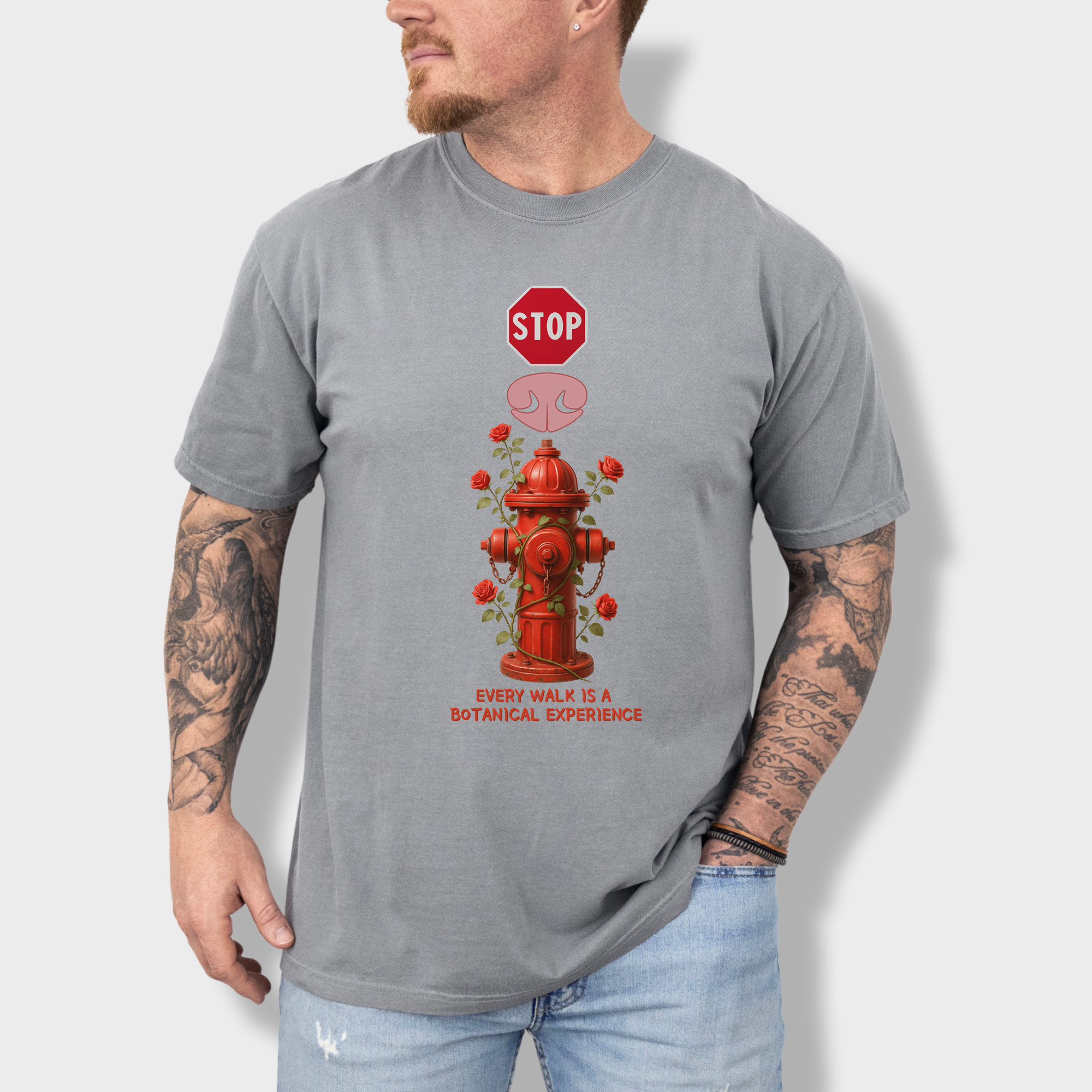 Floral Every Walk Is a Botanical Experience Dog Graphic Comfort Colors T-Shirt in Gray-T-Shirt-Fetch N Found