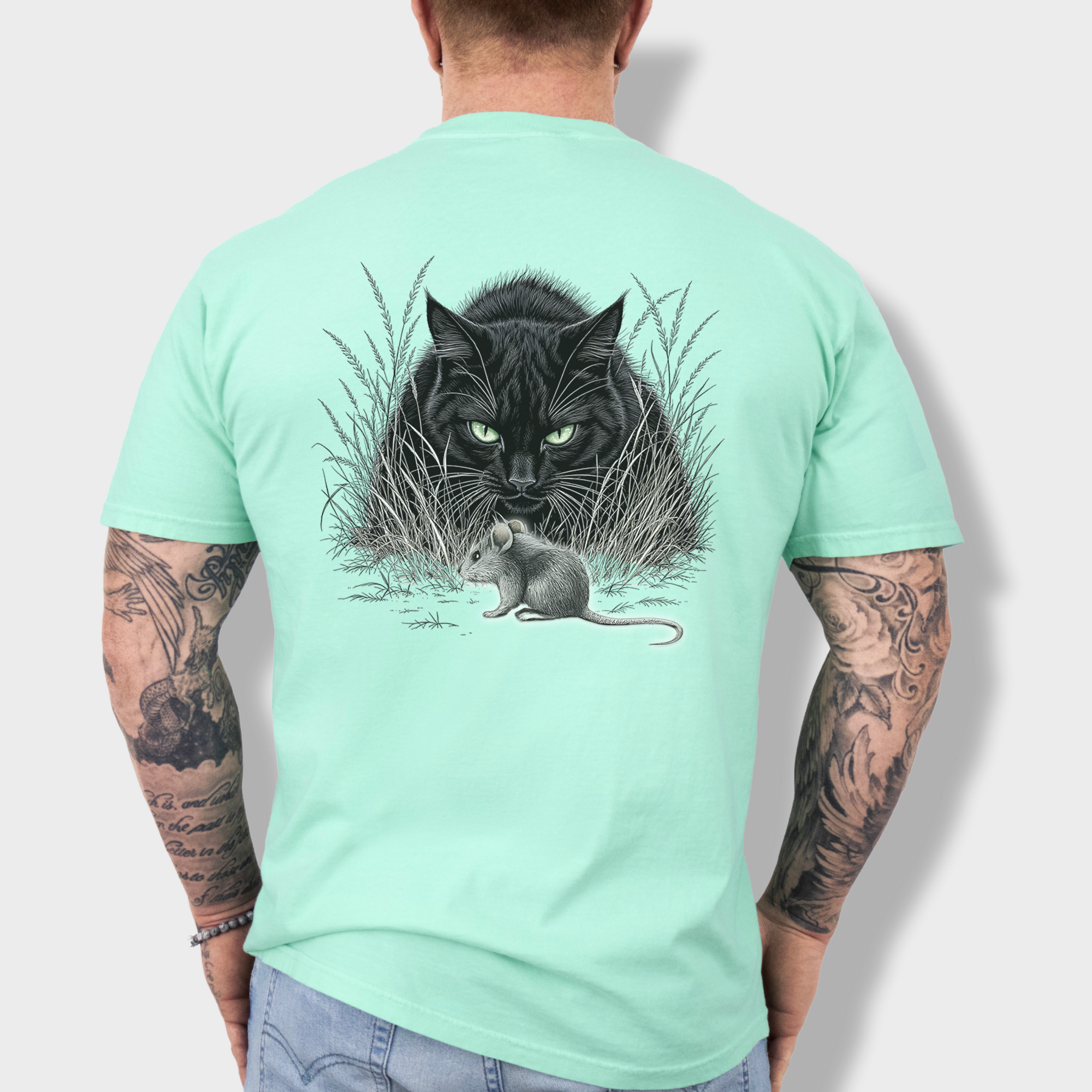 Line Art Too Long Didnt Read TLDR Cat plus Mouse Cat Graphic Comfort Colors T-Shirt in Island Reef-T-Shirt-Island Reef-Fetch N Found