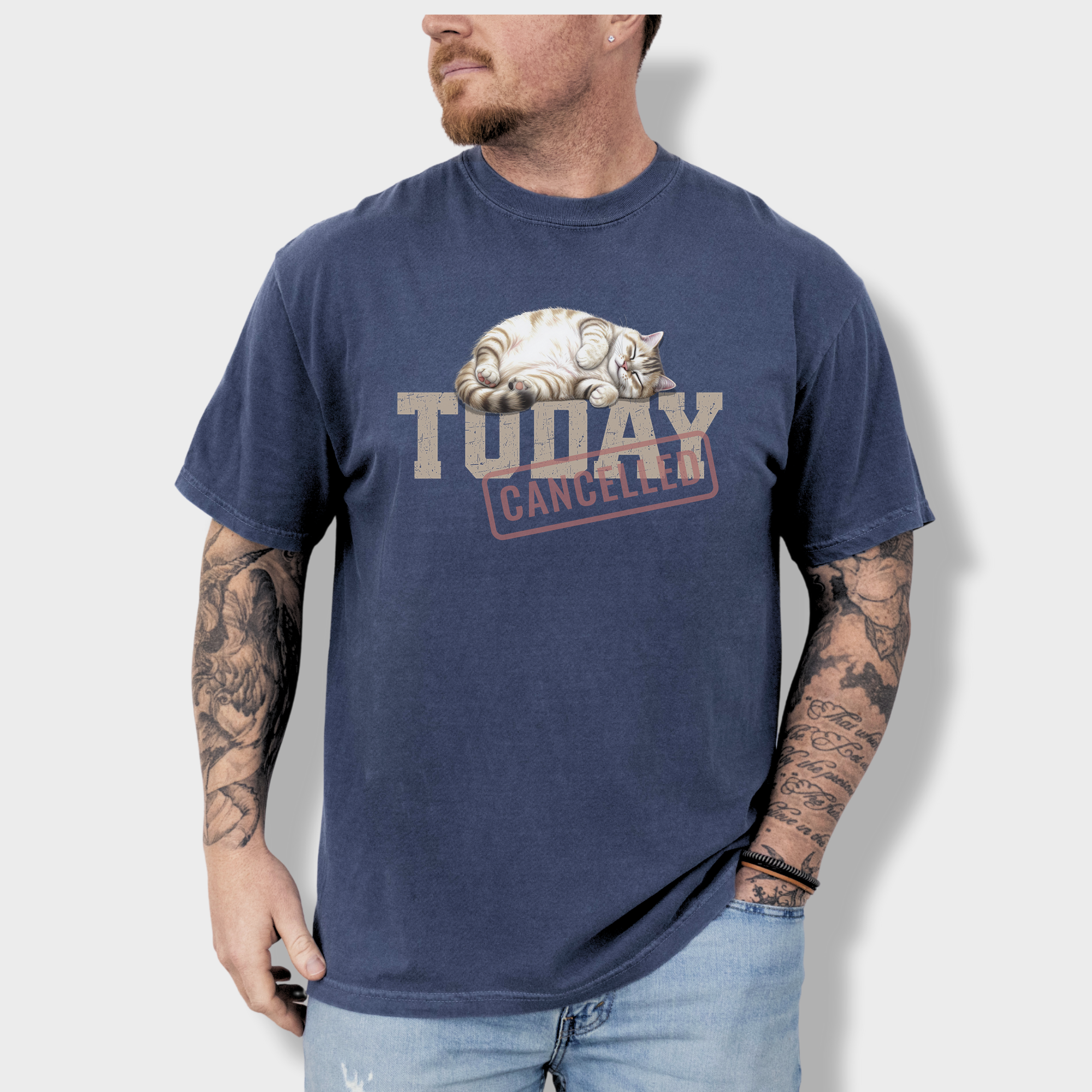 Line Art Today is Cancelled Cat Graphic Comfort Colors T-Shirt in Denim-T-Shirt-Denim-Fetch N Found