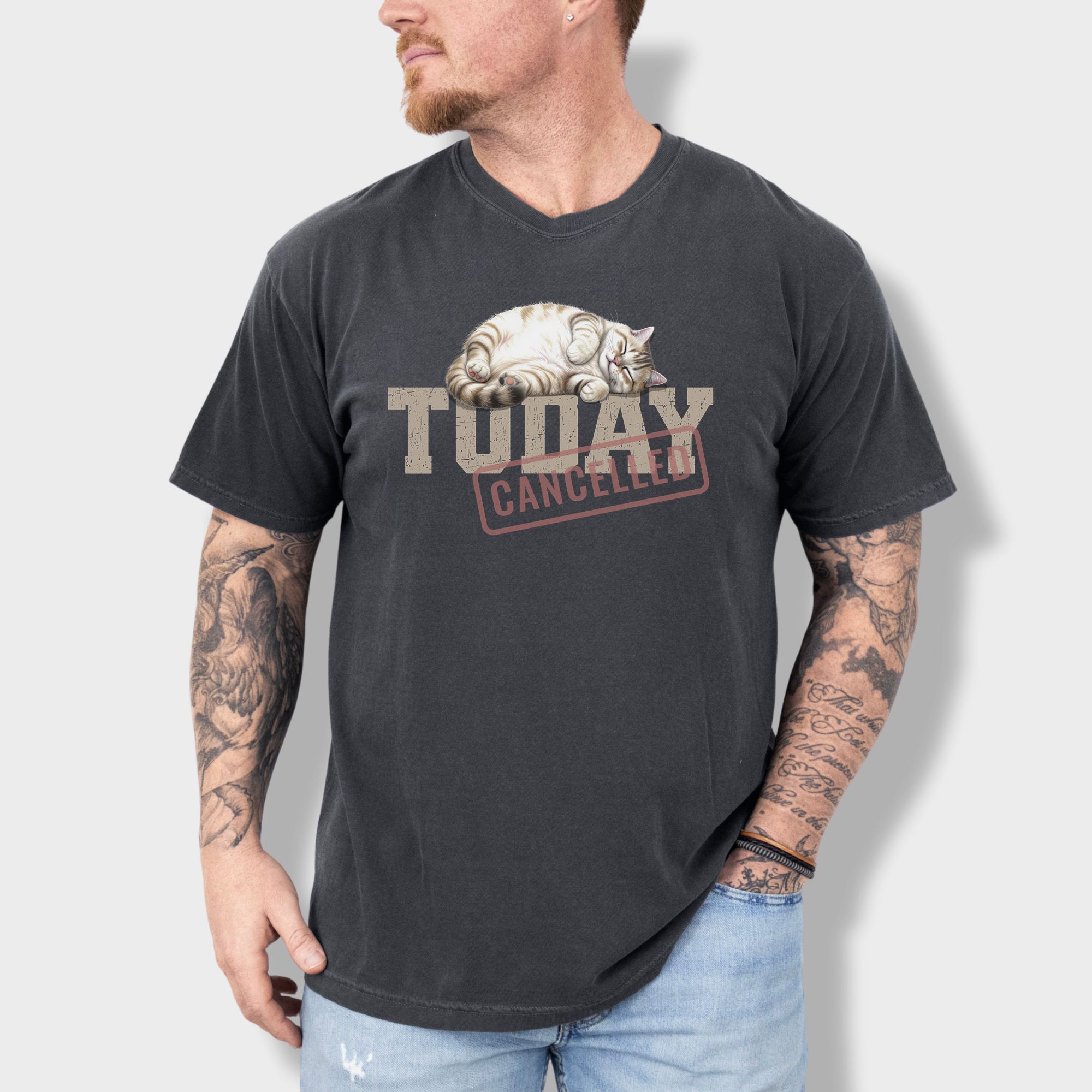 Line Art Today is Cancelled Cat Graphic Comfort Colors T-Shirt in Pepper-T-Shirt-Pepper-Fetch N Found