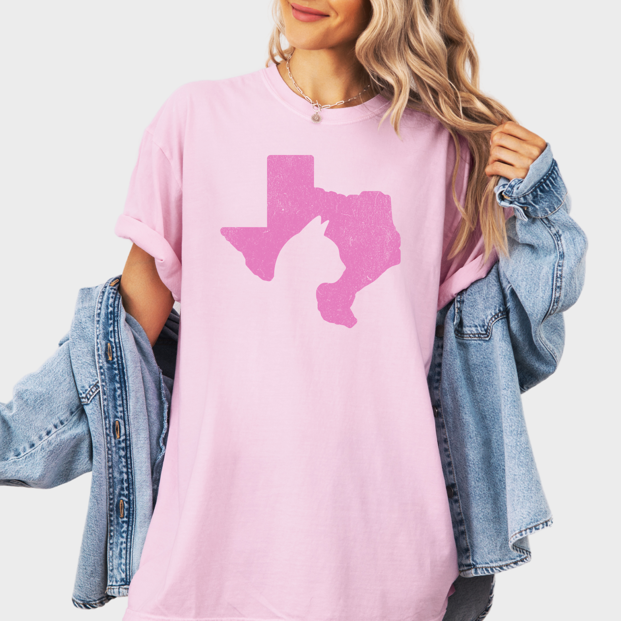 Minimalist Texas State Cat Lover Cat Graphic Comfort Colors T-Shirt in Blossom-T-Shirt-Blossom-Fetch N Found