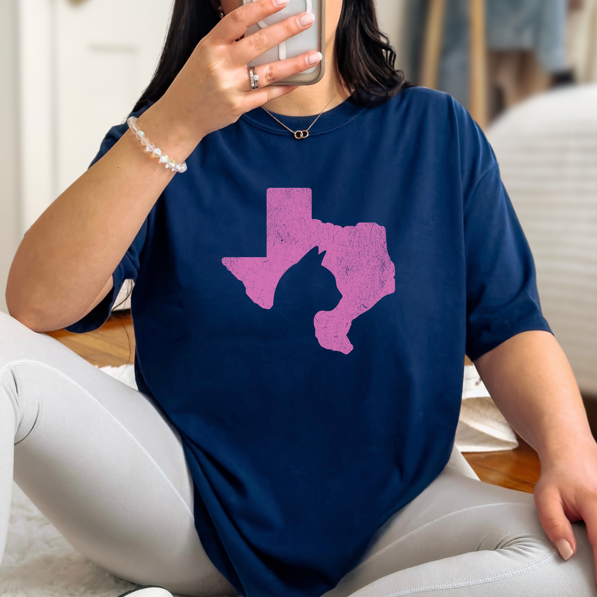 Minimalist Texas State Cat Lover Cat Graphic Comfort Colors T-Shirt in True Navy-T-Shirt-True Navy-Fetch N Found