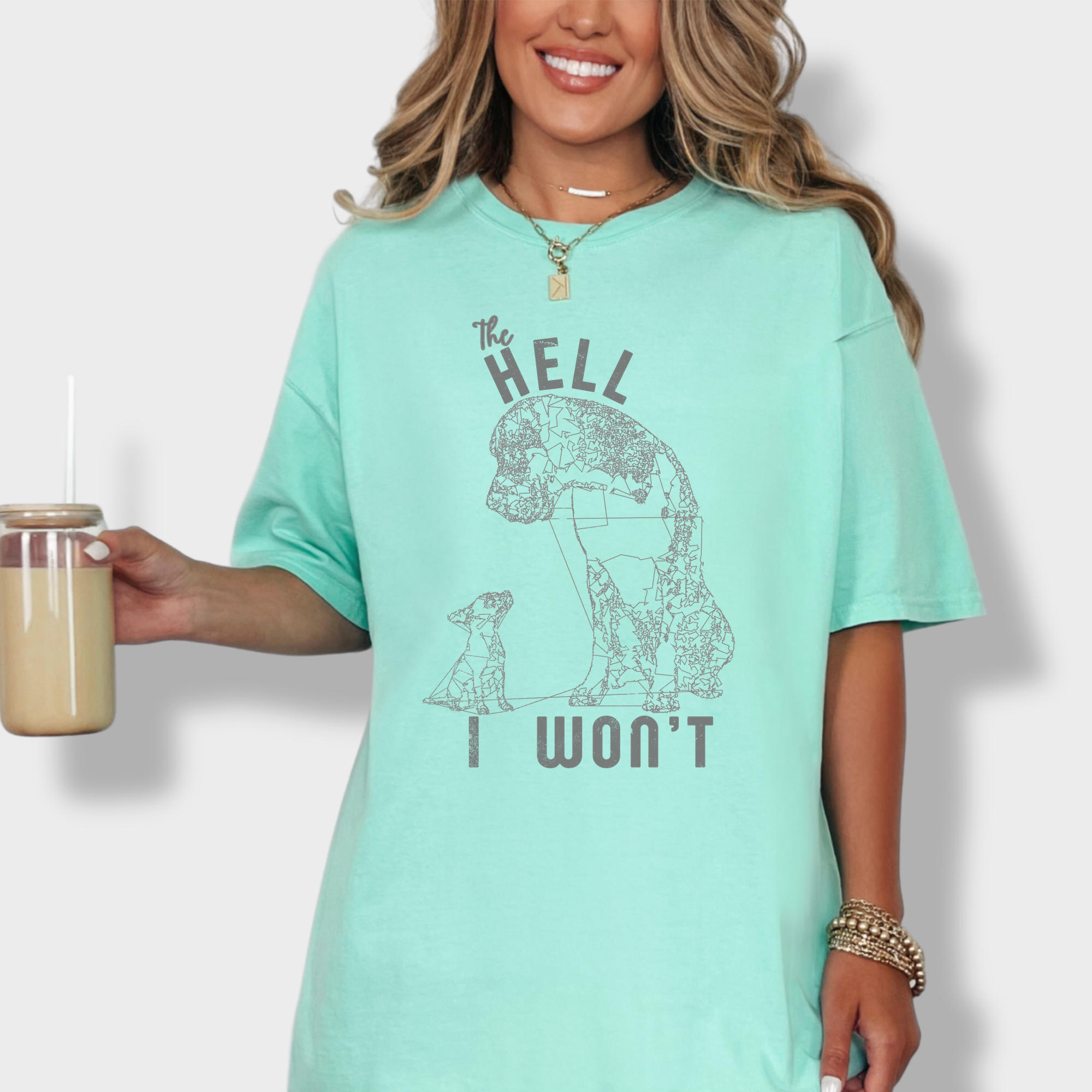 Western The Hell I Won't Dog Edition Dog Line Art Comfort Colors T-Shirt in Island Reef-Fetch N Found
