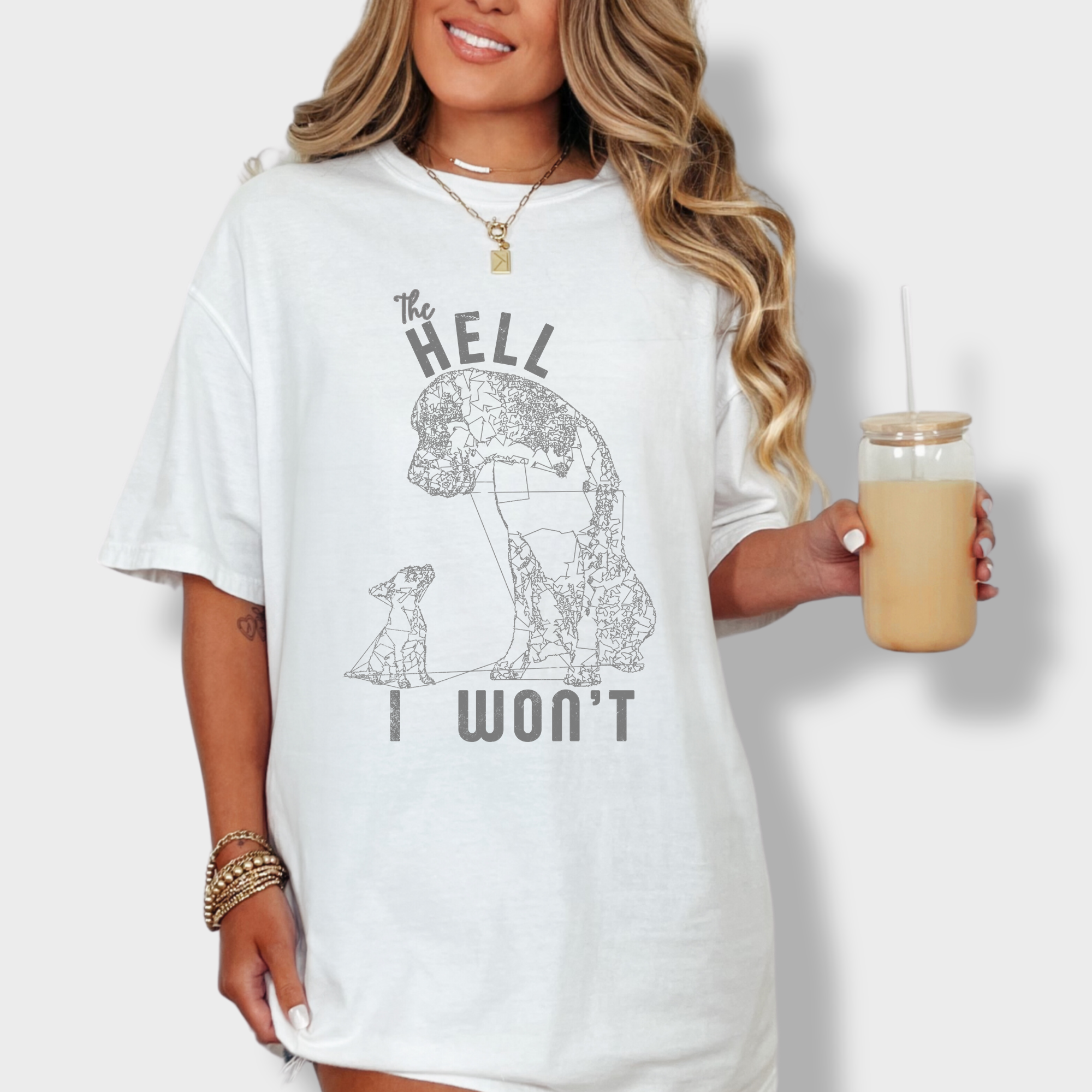 Western The Hell I Won't Dog Edition Dog Line Art Comfort Colors T-Shirt in White-Fetch N Found