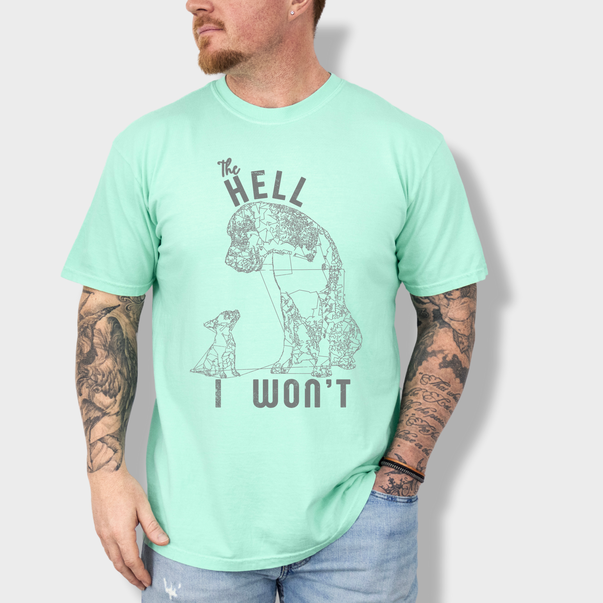 Western The Hell I Won't Dog Edition Dog Line Art Comfort Colors T-Shirt in Island Reef-Fetch N Found
