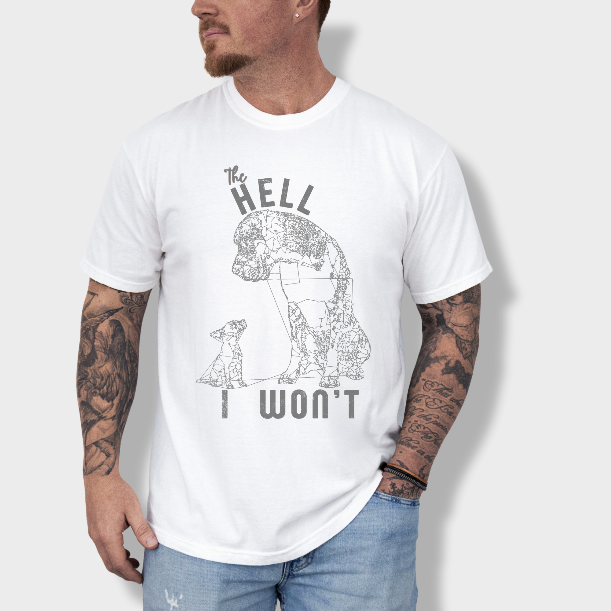 Western The Hell I Won't Dog Edition Dog Line Art Comfort Colors T-Shirt in White-Fetch N Found