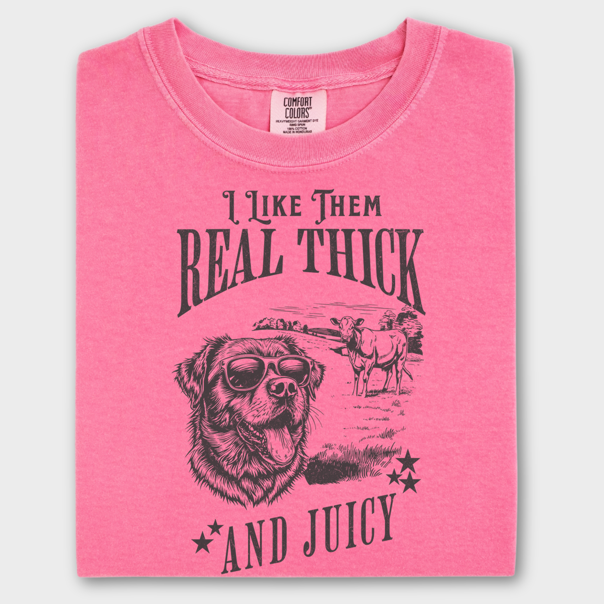 Retro Funny Dog Real Thick and Juicy Line Art T-Shirt in Crunchberry-Fetch N Found