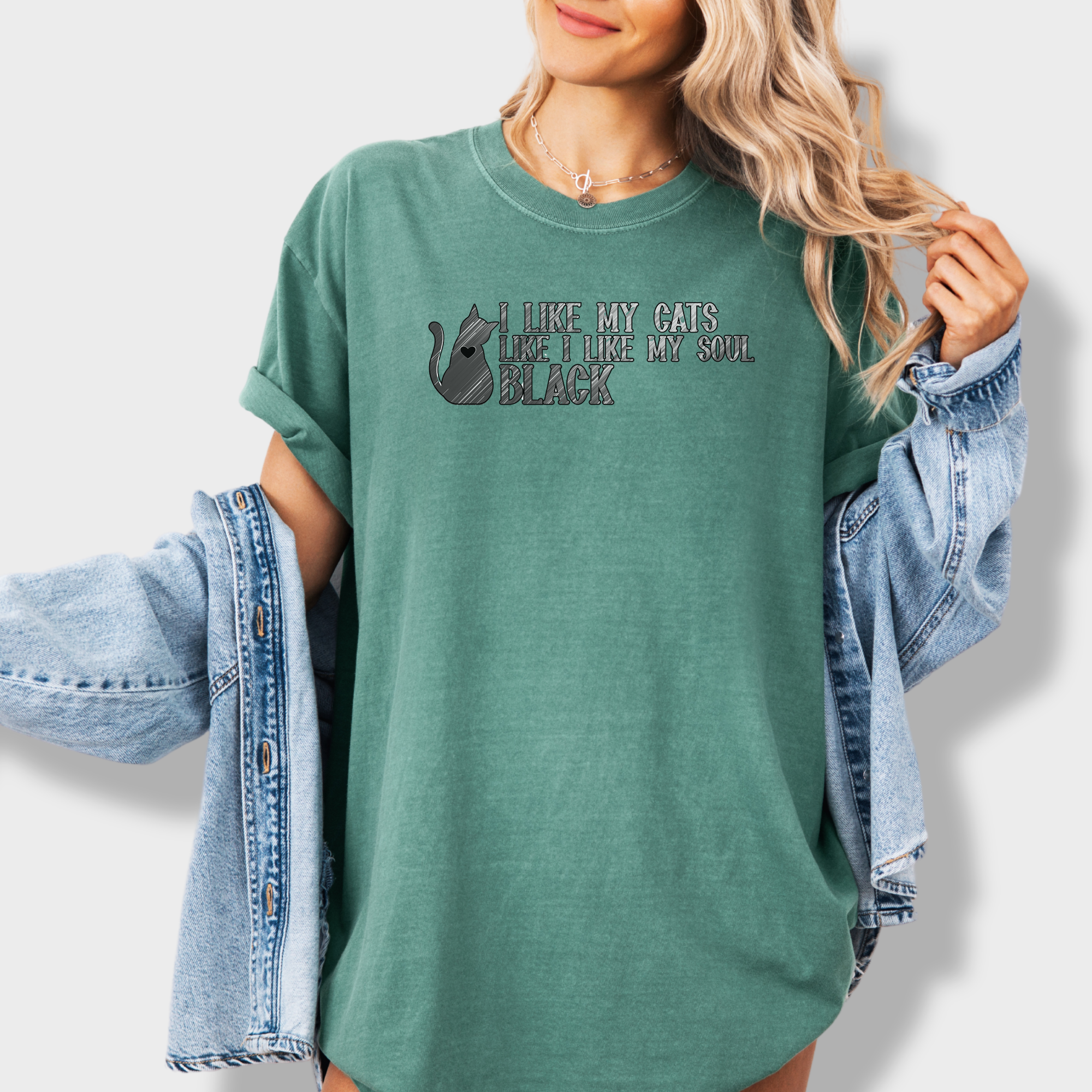 Retro I like my pets like I like my soul Cat Text Comfort Colors T-Shirt in Light Green-Fetch N Found