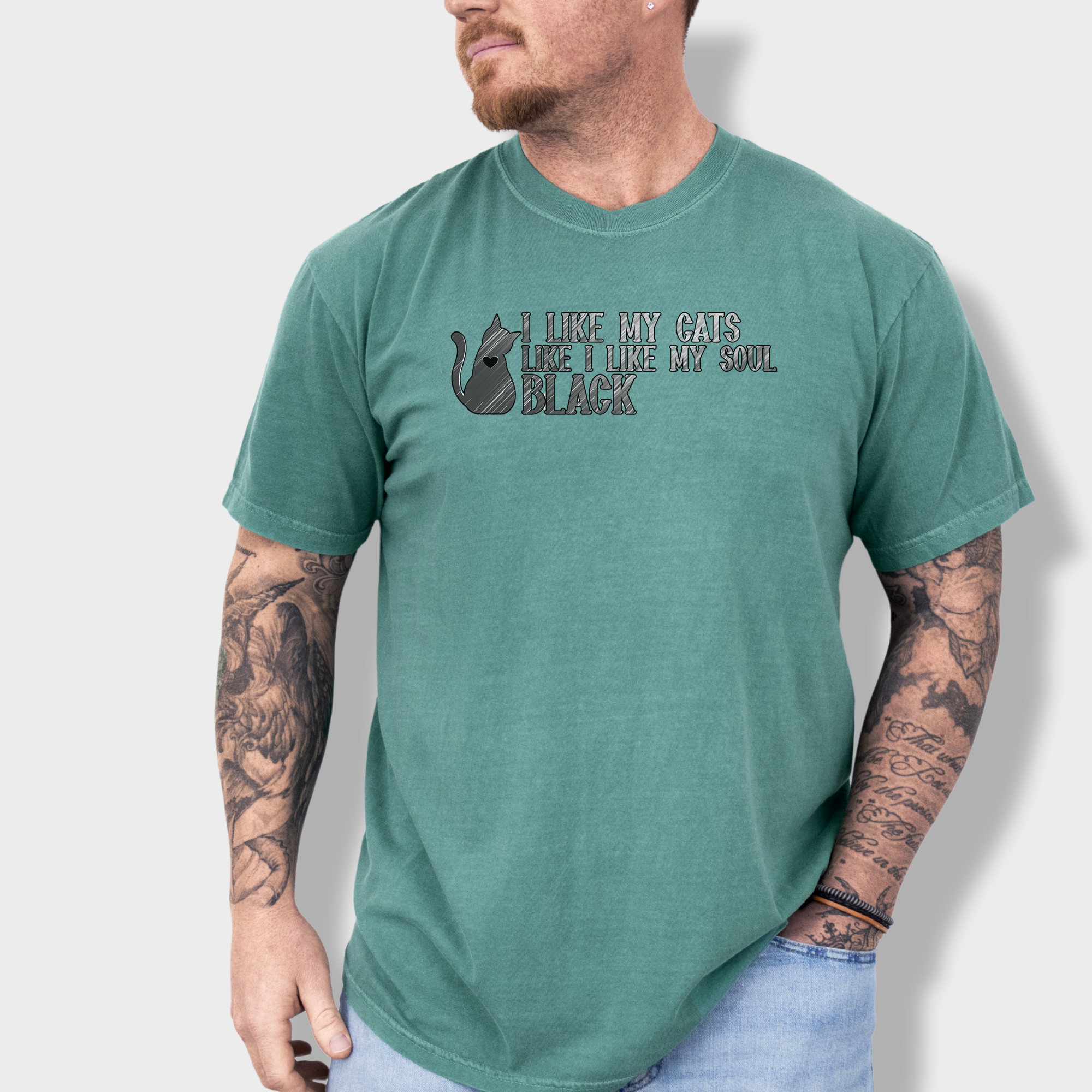 Retro I like my pets like I like my soul Cat Text Comfort Colors T-Shirt in Light Green-Fetch N Found