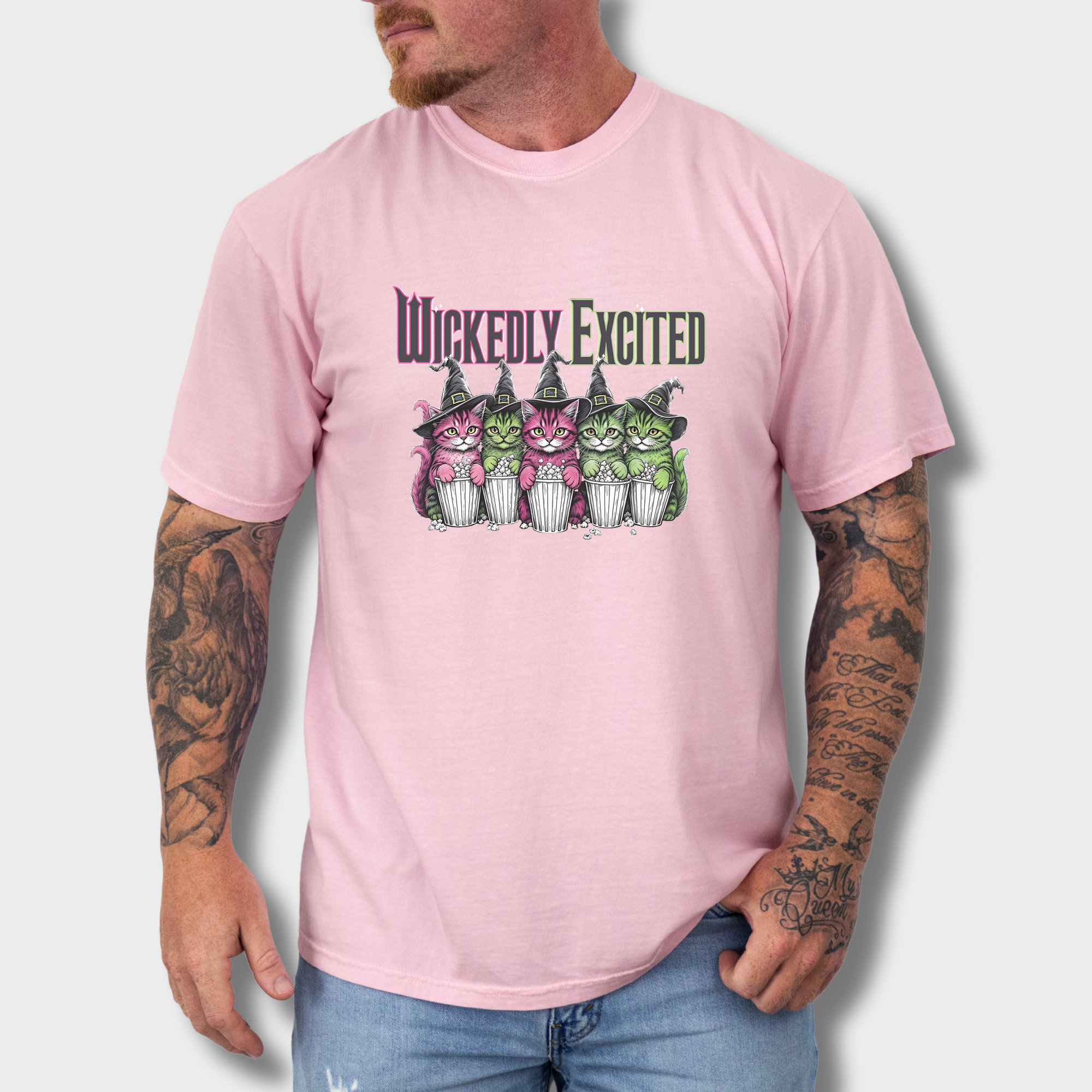 Movie-Inspired Wickedly Excited Movie Going Kitties Cat Graphic Comfort Colors T-Shirt in Blossom-T-Shirt-Blossom-Fetch N Found