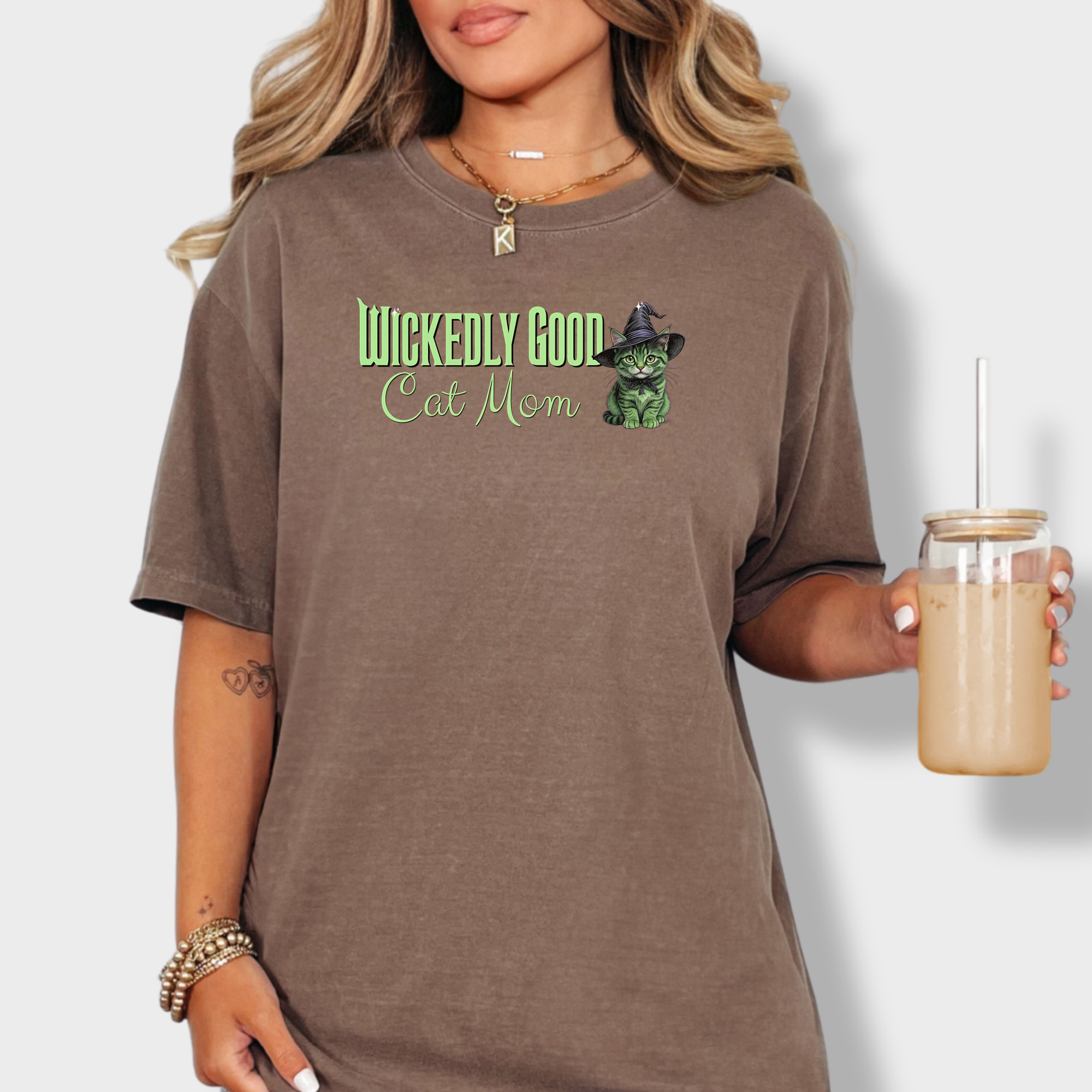 Movie-Inspired Green Wickedly Good Cat Mom Cat Graphic Comfort Colors T-Shirt in Espresso-T-Shirt-Espresso-Fetch N Found