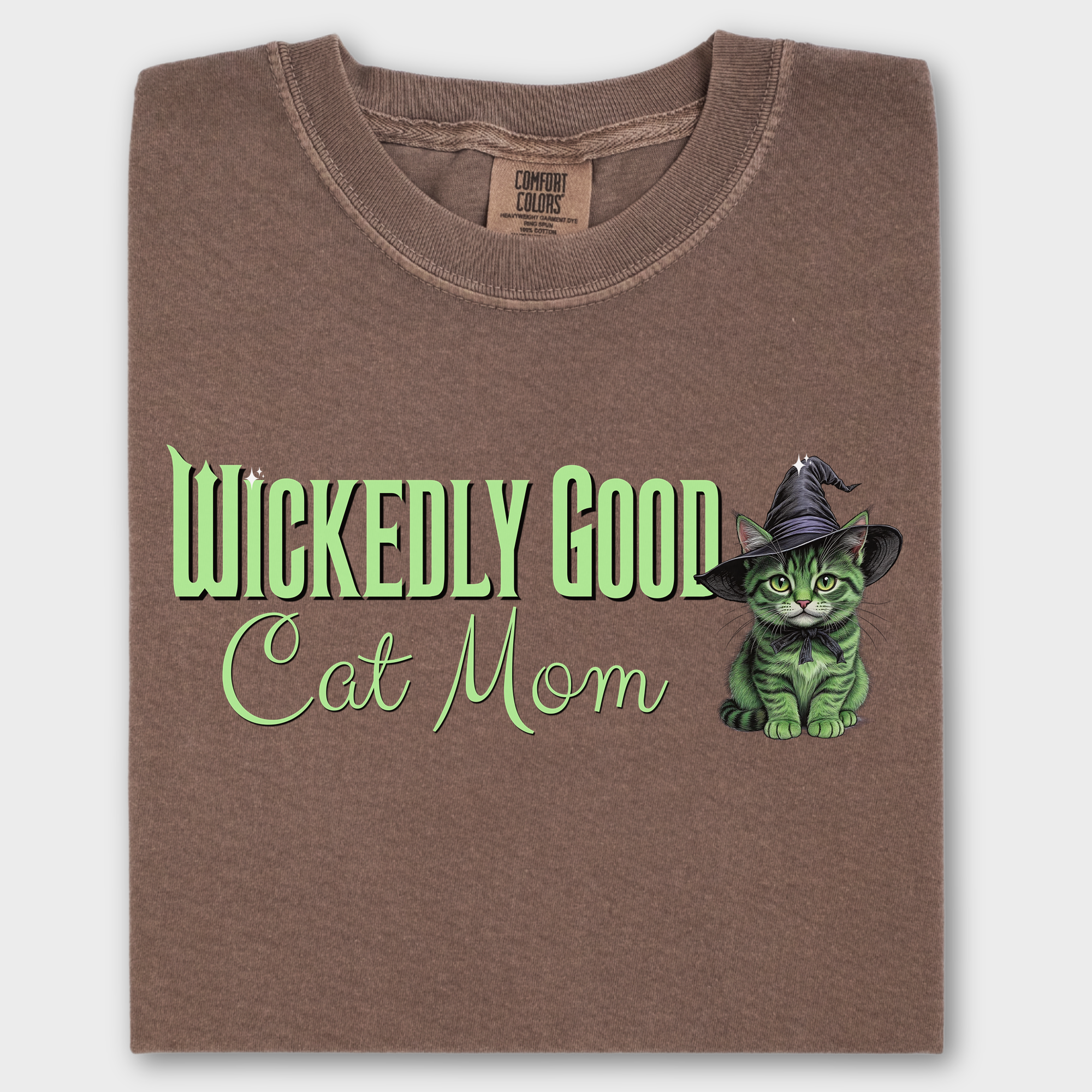 Movie-Inspired Green Wickedly Good Cat Mom Cat Graphic Comfort Colors T-Shirt in Espresso-T-Shirt-Espresso-Fetch N Found