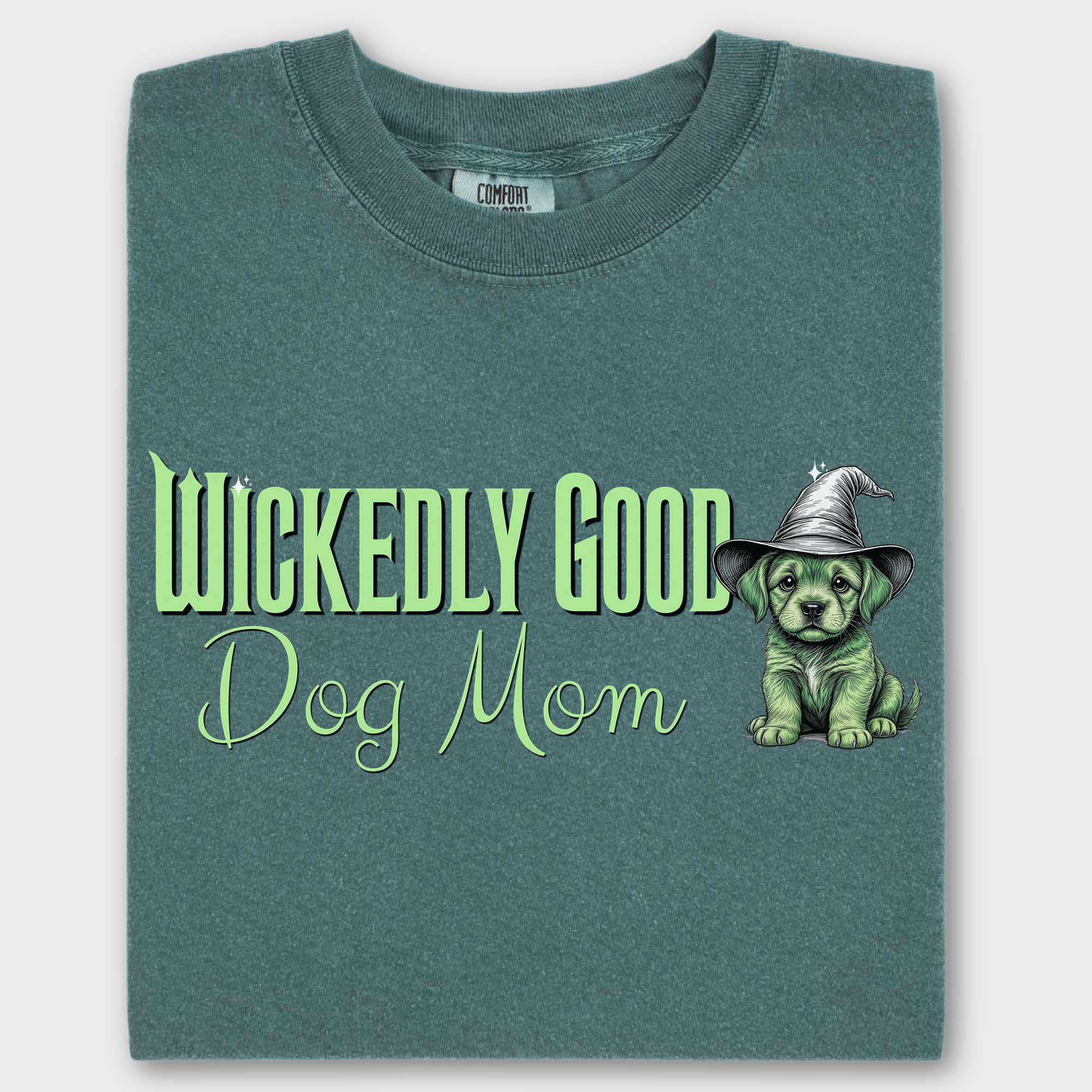 Movie-Inspired Green Wickedly Good Dog Mom Dog Graphic Comfort Colors T-Shirt in Blue Spruce-T-Shirt-Blue Spruce-Fetch N Found