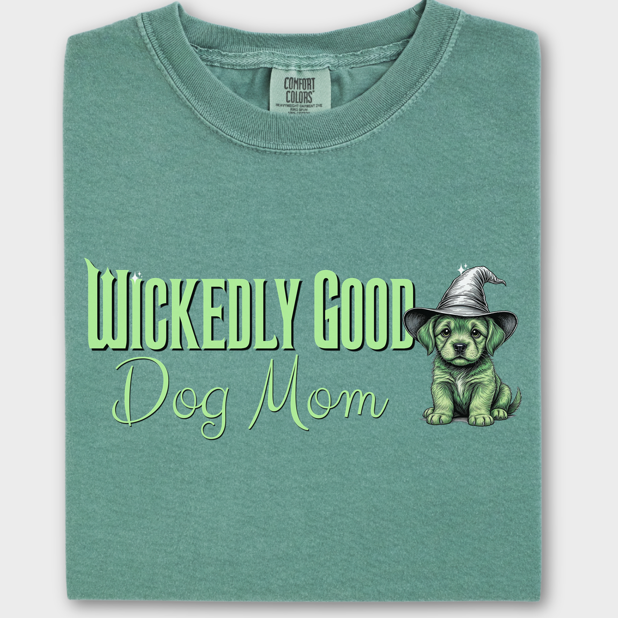 Movie-Inspired Green Wickedly Good Dog Mom Dog Graphic Comfort Colors T-Shirt in Light Green-T-Shirt-Light Green-Fetch N Found