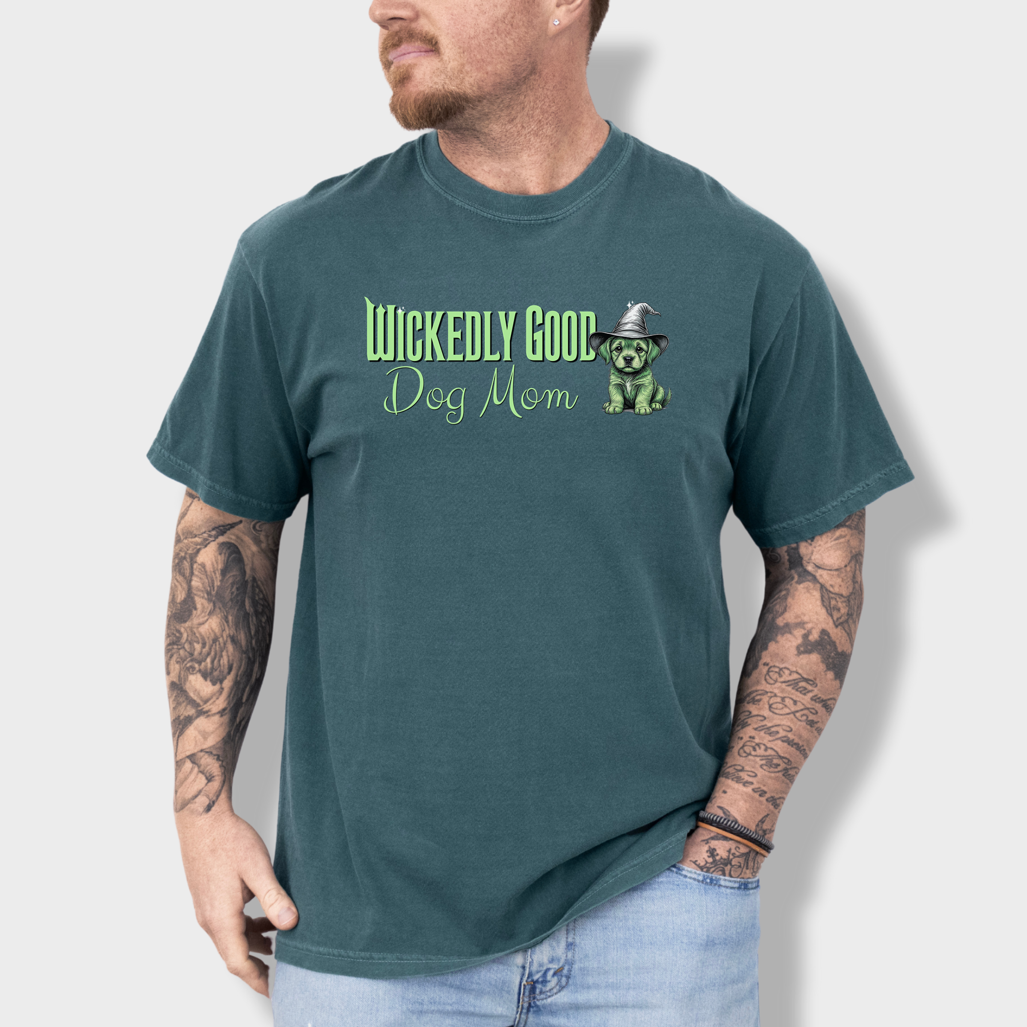 Movie-Inspired Green Wickedly Good Dog Mom Dog Graphic Comfort Colors T-Shirt in Blue Spruce-T-Shirt-Blue Spruce-Fetch N Found