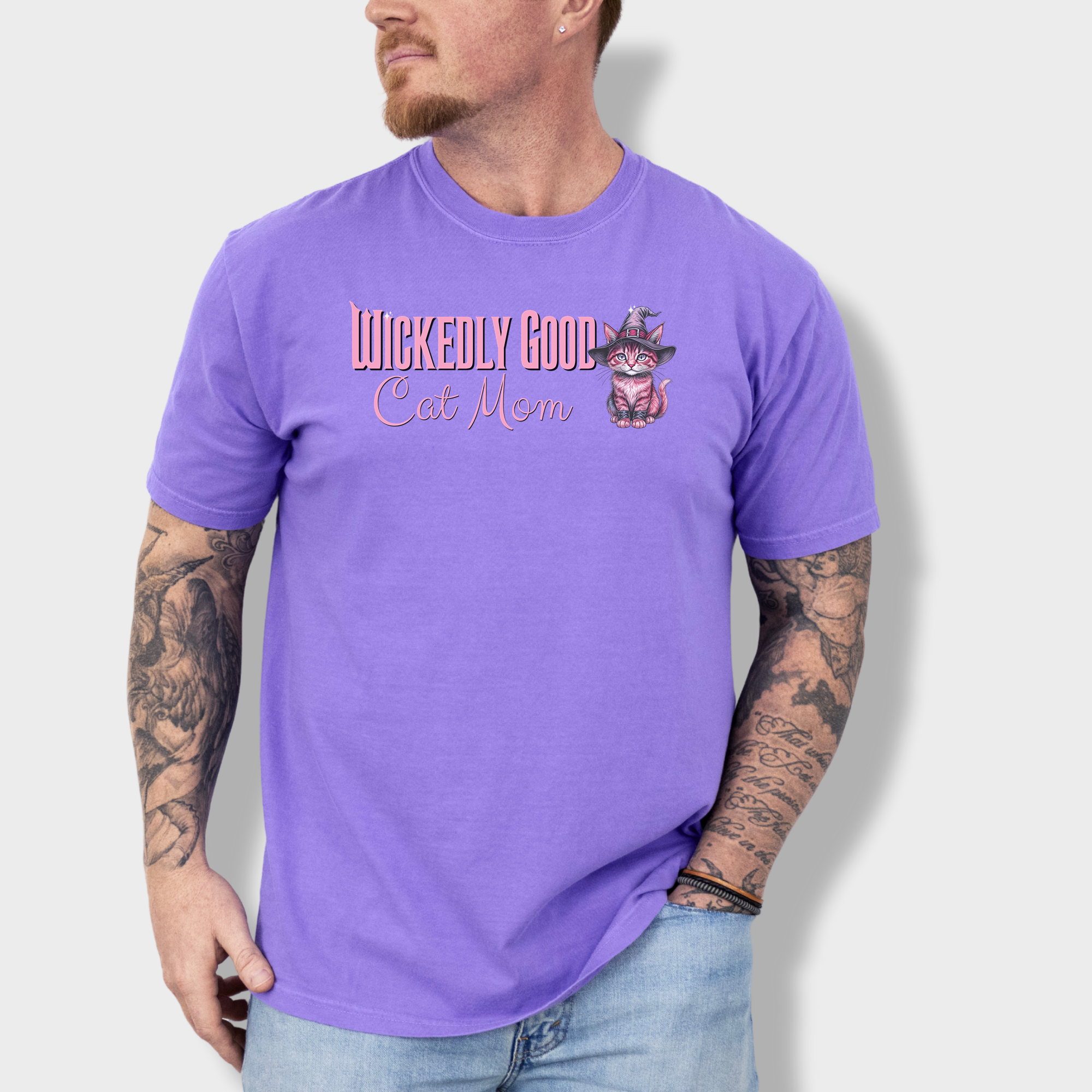 Movie-Inspired Pink Wickedly Good Cat Mom Cat Graphic Comfort Colors T-Shirt in Violet-T-Shirt-Violet-Fetch N Found